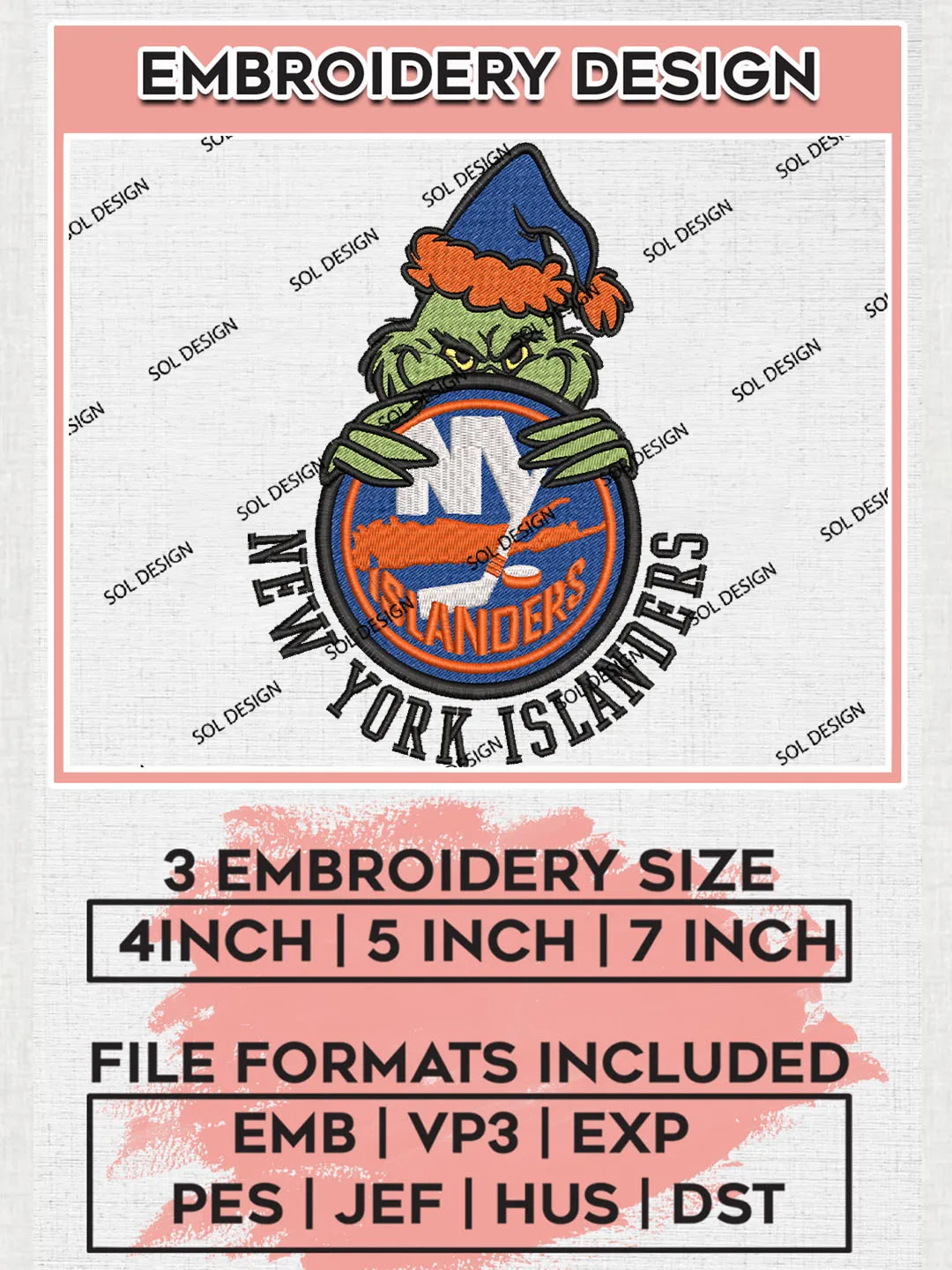 NHL New York Islanders Team x Christmas Grinch Logo Embroidery, Grinch Logo Embroidery files, NHL Hockey Team, NHL New York Islanders Team Machine embroidery designs, Digital Download