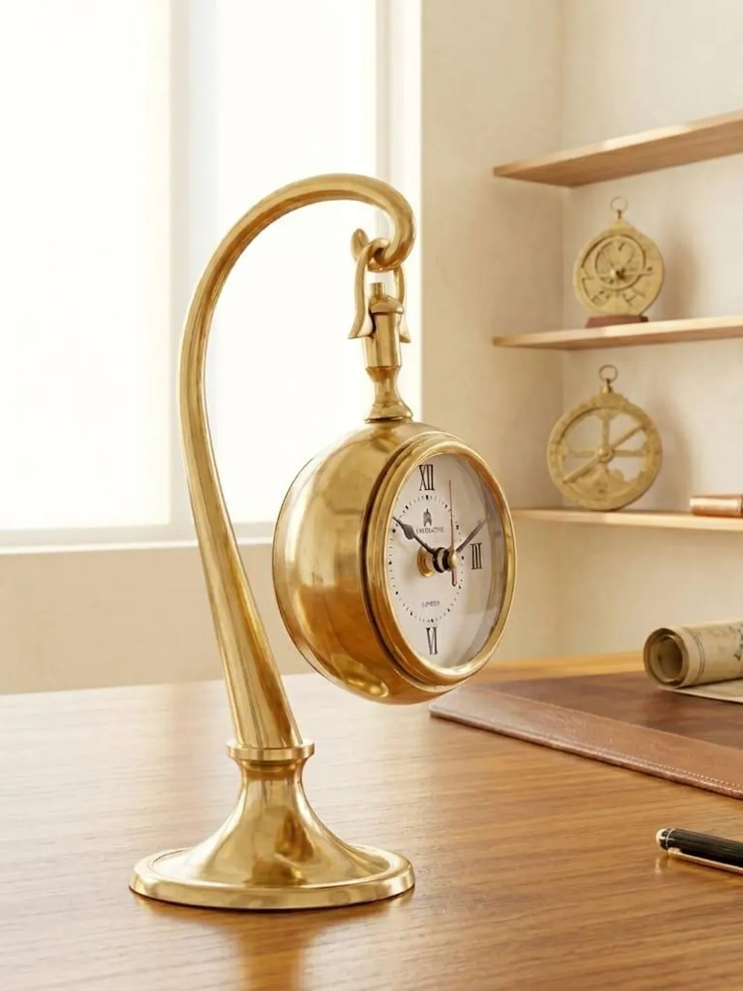 Vintage Brass Table Clock | Victorian Style Roman Numeral Desk