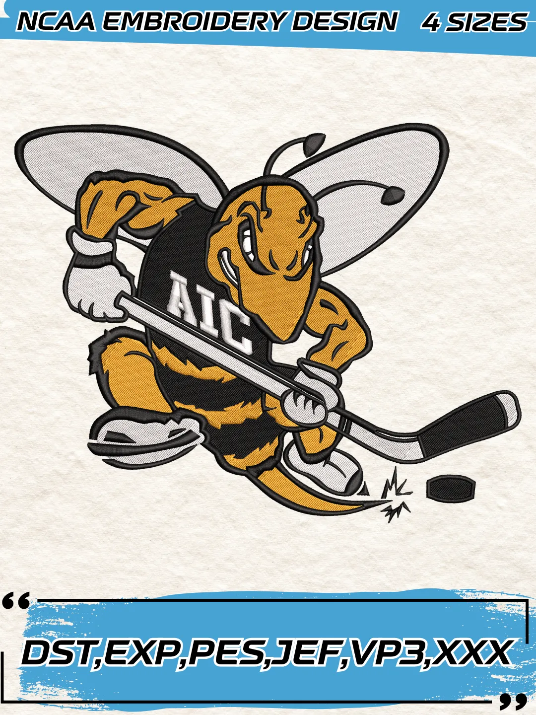 AIC Yellow Jackets Alternate Logo Embroidery Design,NCAA Logo Embroidery Design,Machine Embroidery Design File,4 Sizes, Digital Download