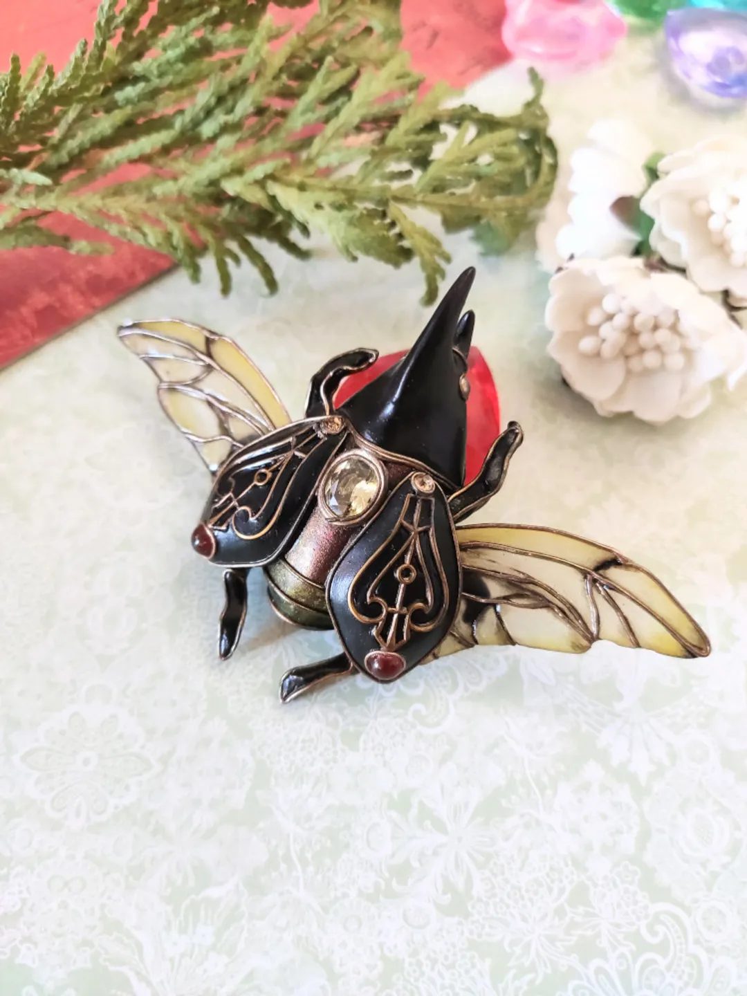 Brooch Hercules beetle, brooch-pin with an insect, brooch Black beetle