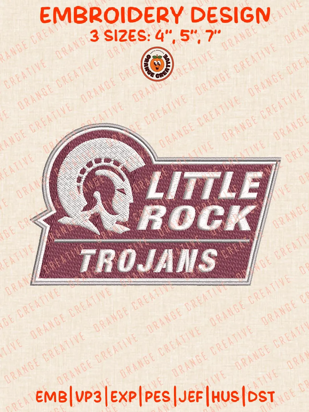 NCAA Little Rock Trojans Embroidery Design, NCAA Team Logo Embroidery Design, Machine Embroidery Design File, 4 Sizes, Custom Size, Digital Download