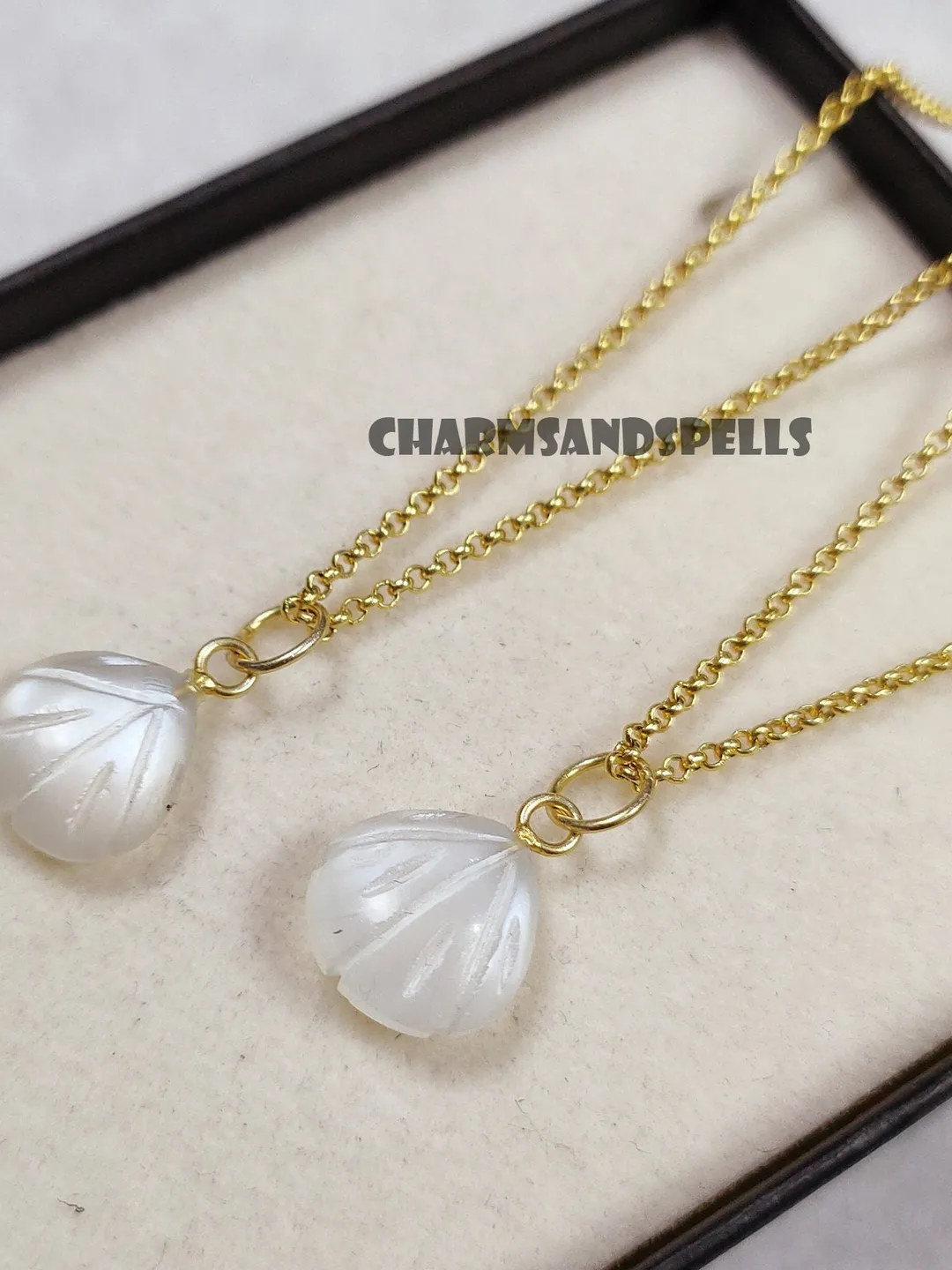 White Moonstone Shell Necklace, Brass Pendant, Boho Beach Jewelry, Ocean Inspired Style