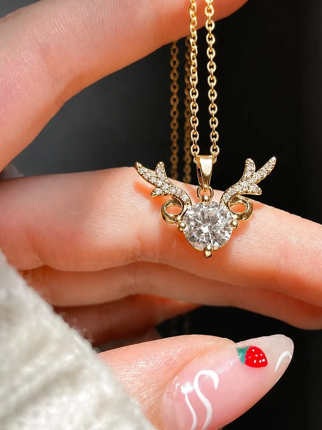 Deer Necklace, 14k Gold Sterling Silver Deer Necklace, Moissanite Deer Pendant, Antler Necklace, Christmas Gift, Gift for Her