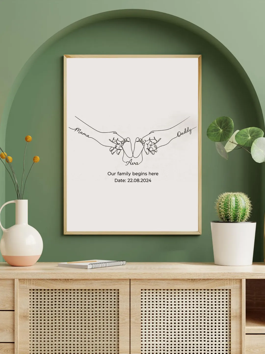 Newborn Baby Gift, New Parents Wall Art, Personalized Family Hands Line Art, Friends Baby Gift, Custom Family Portrait, Newborn  Print