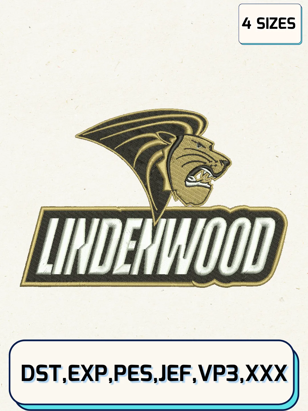 Lindenwood Lions Logos Embroidery Design Files, NCAA Logos Embroidery Designs, Machine Embroidery Files, 4 Sizes