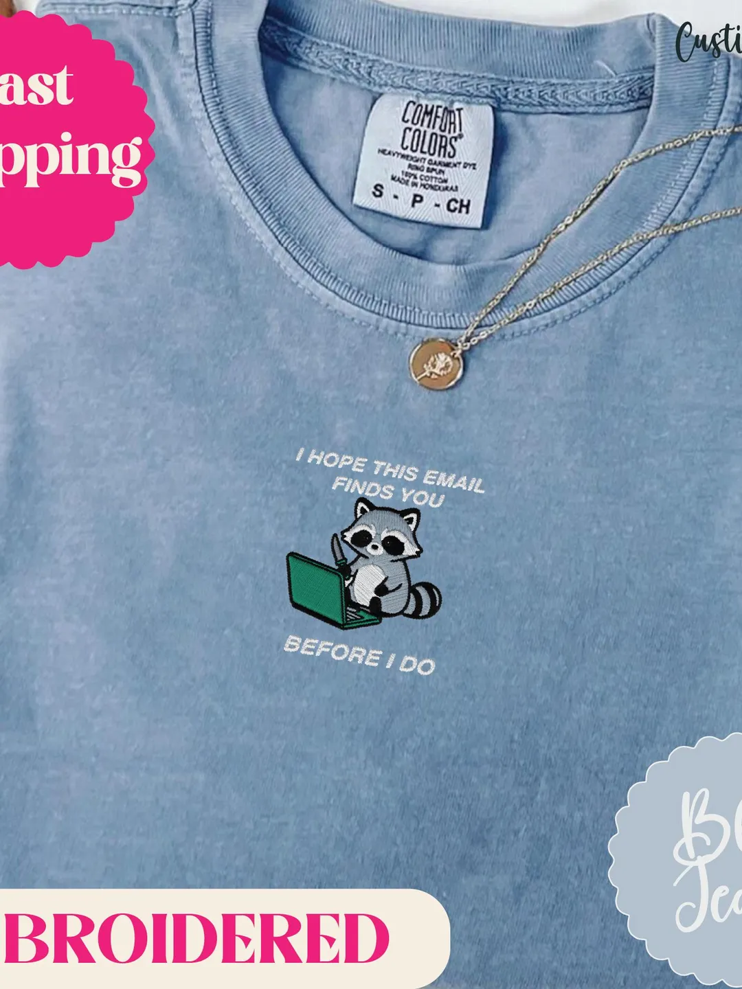 Embroidered Raccoon Work From Home Shirt, Comfort Colors Office Humor Tee