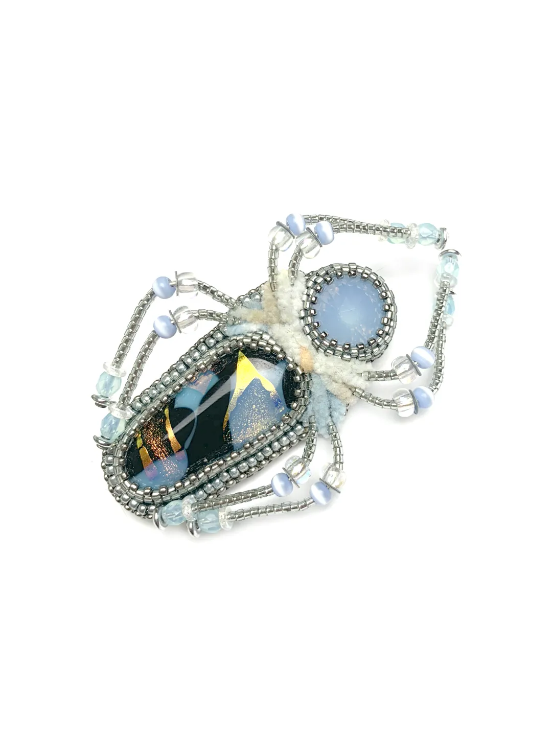 Light blue spider brooch, Beaded insect brooch