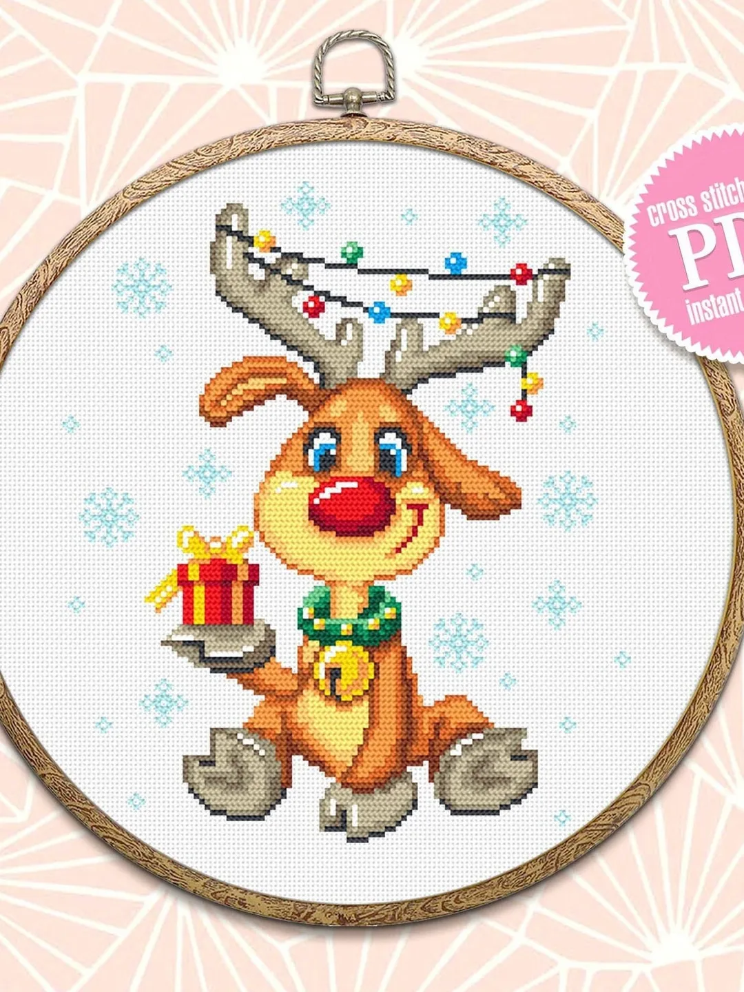 Cute Christmas deer cross stitch pattern download PDF Winter cross ...