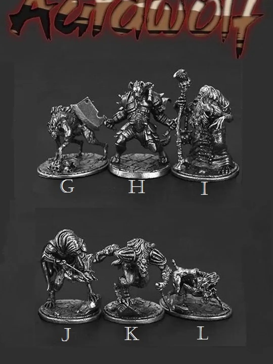 Aurdwolf monsters, copper miniatures, tabletop wargaming fantasy miniature figures.