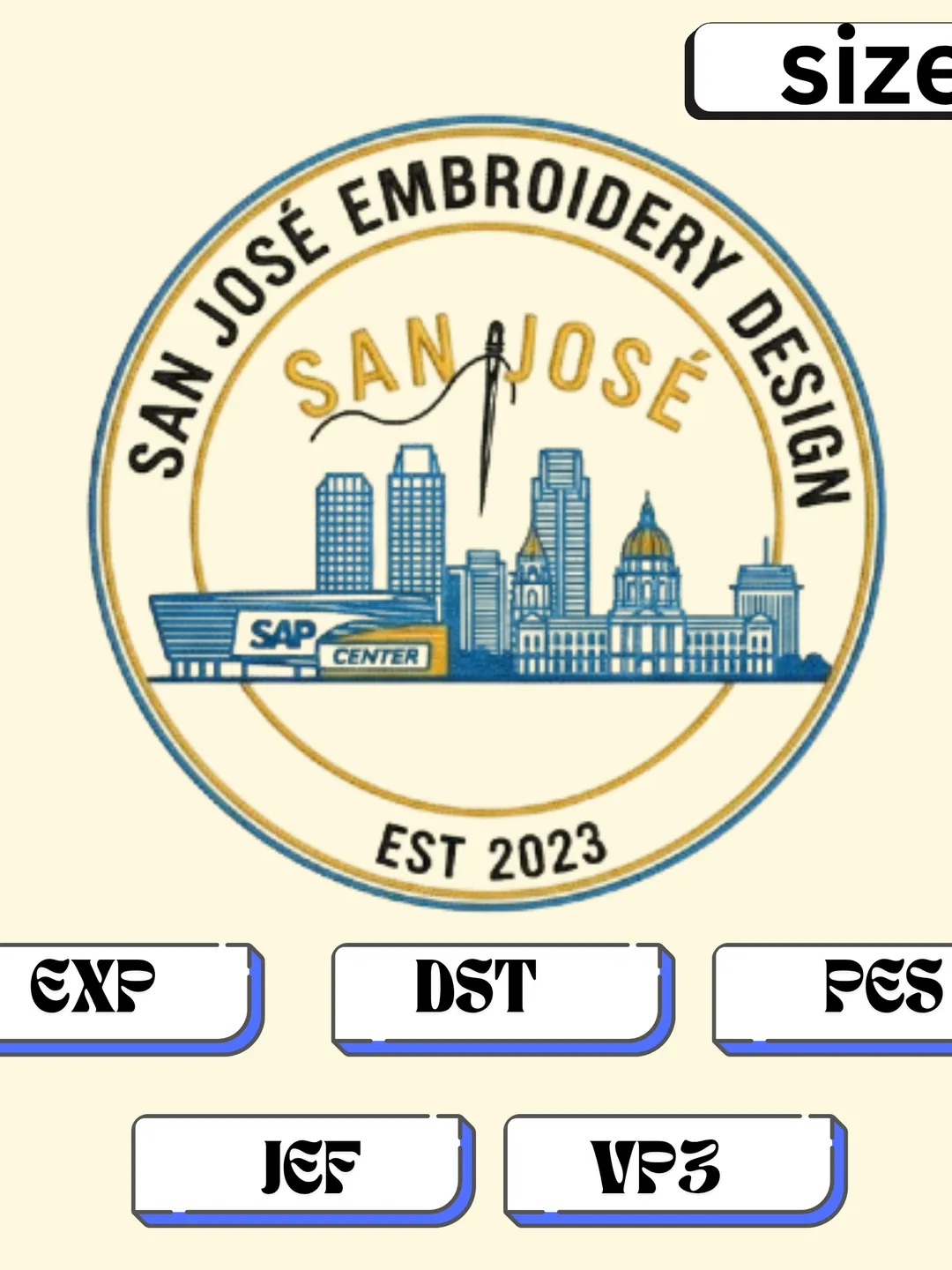 San José Embroidery Logo Design, City Skyline Stitch Pattern, Modern Needlework Badge, Digital Embroidery Template (DST, EXP, PES, JEF, VP3)