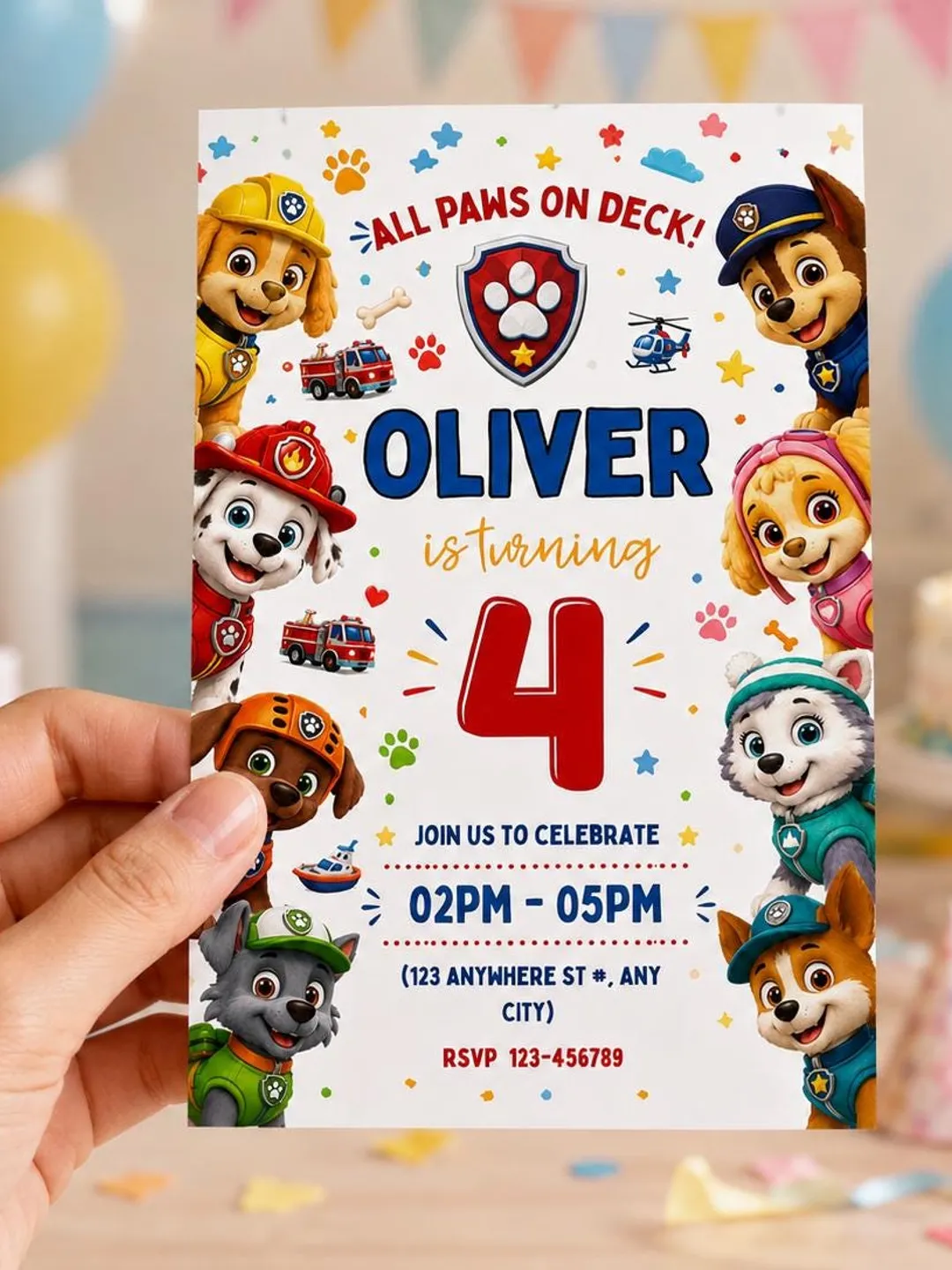 Paw-ty Birthday Invitation Printable, Editable Puppy Party Invite, Kids Dog Theme Birthday Invite, Digital Download Canva Template