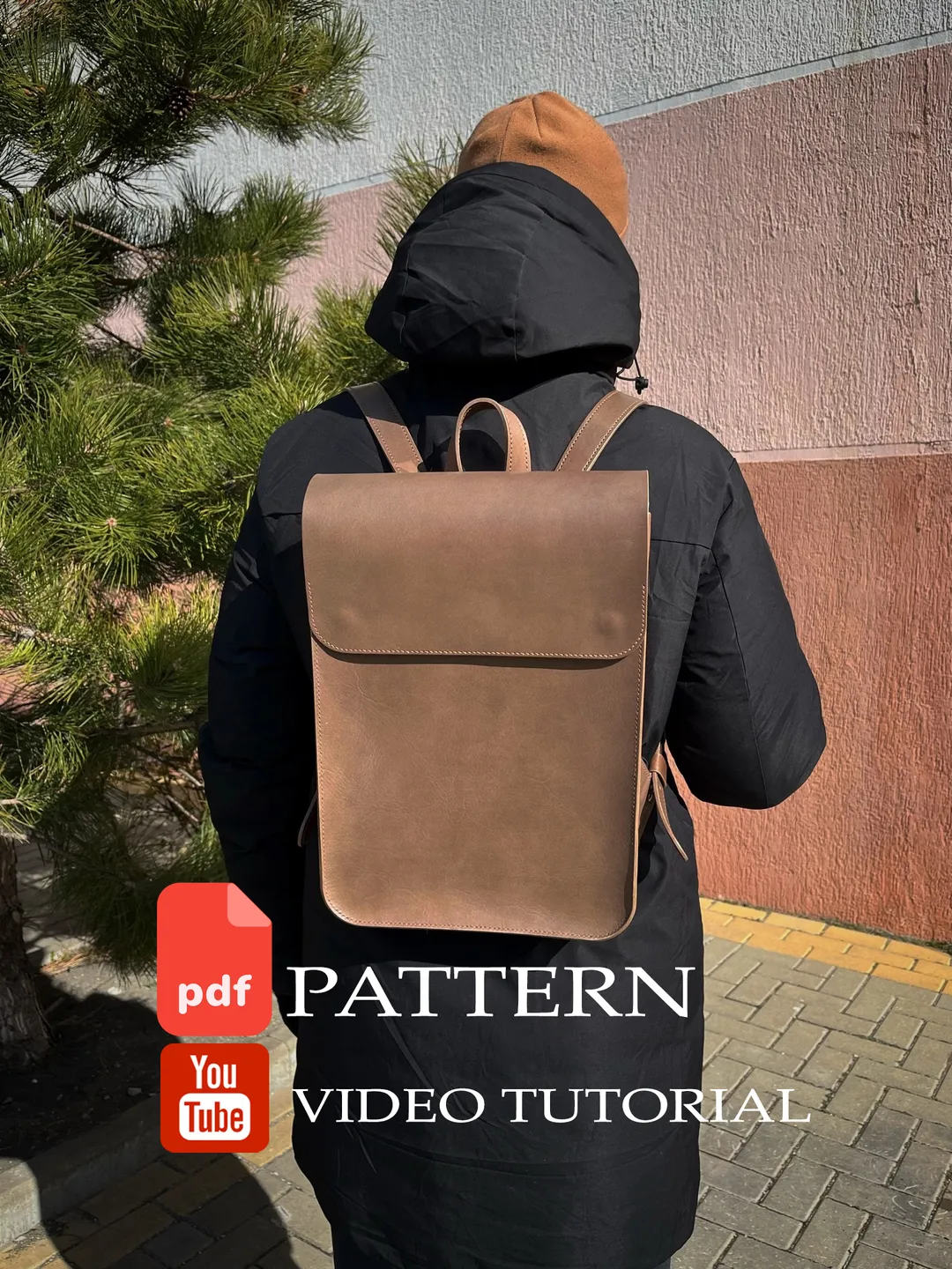 PDF pattern of a leather backpack in an enlarged size - pattern for a city backpack - Download PDF & video TUTORIAL