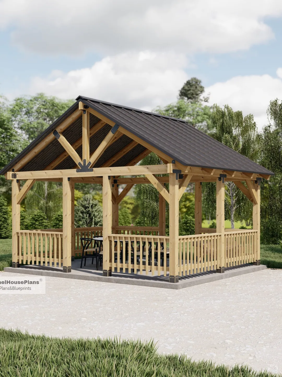 16'x14' Gazebo Pavilion Plans, Garden Picnic Shelter Construction ...