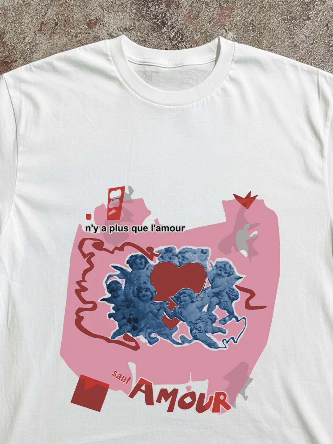 Cherub Heart Amour T-Shirt, Vintage French Quote Tee