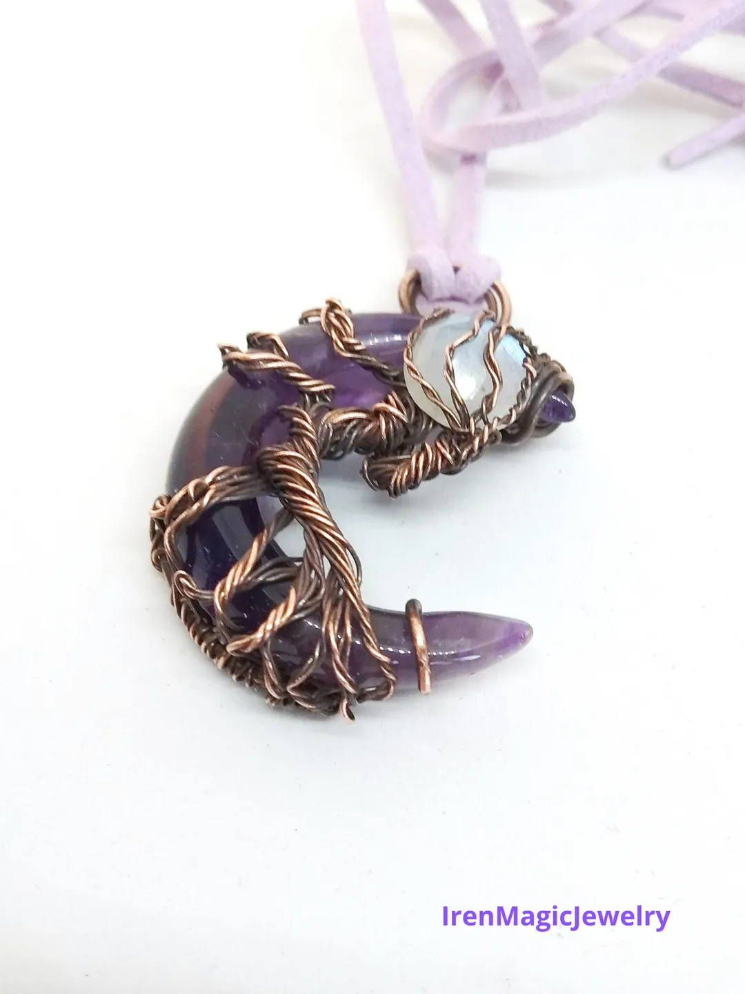 Pendant Moon Tree Of Life Amethyst Moonstone Magic Necklace