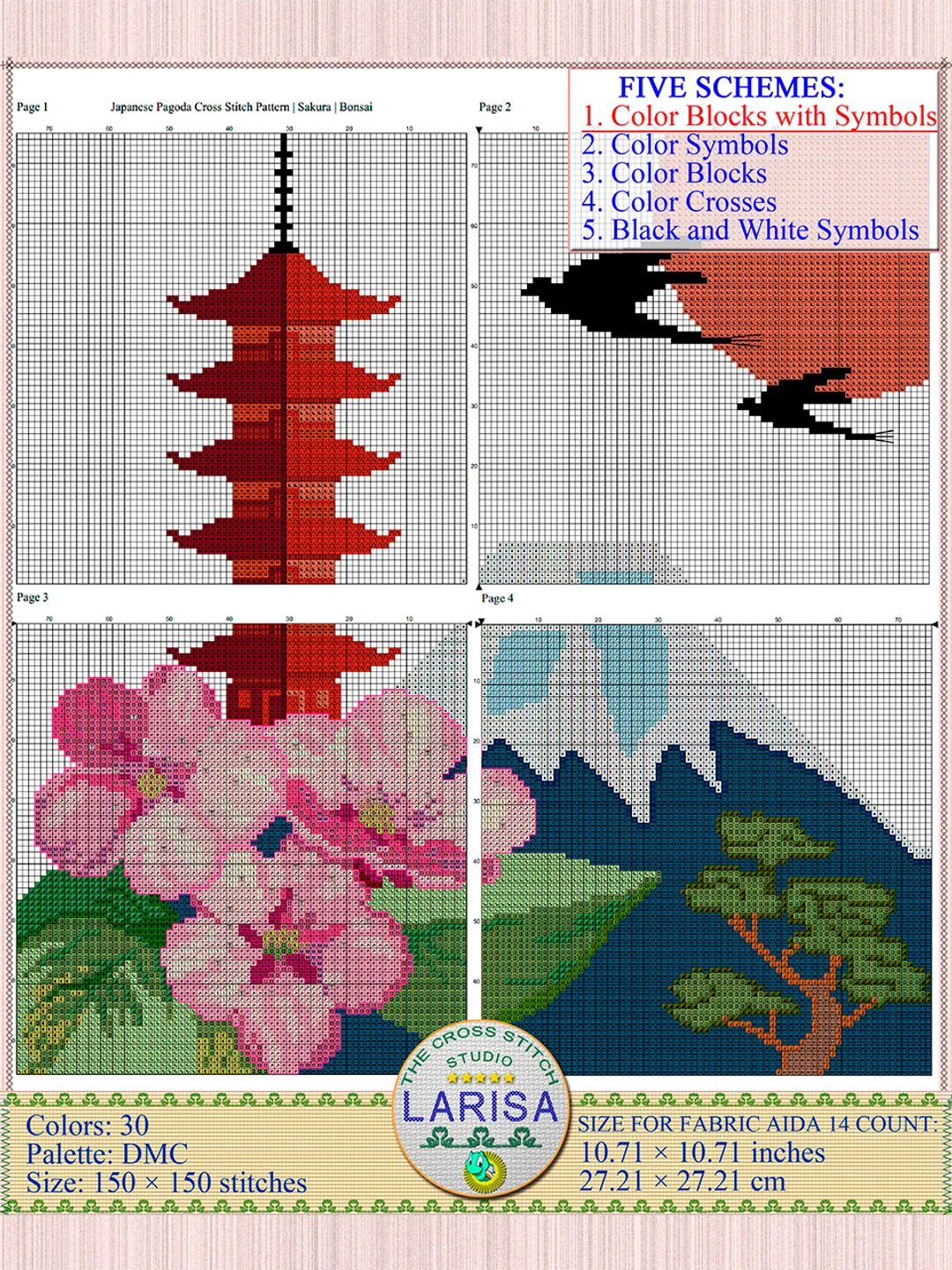 Japanese Pagoda Cross Stitch Pattern | Sakura | Bonsai