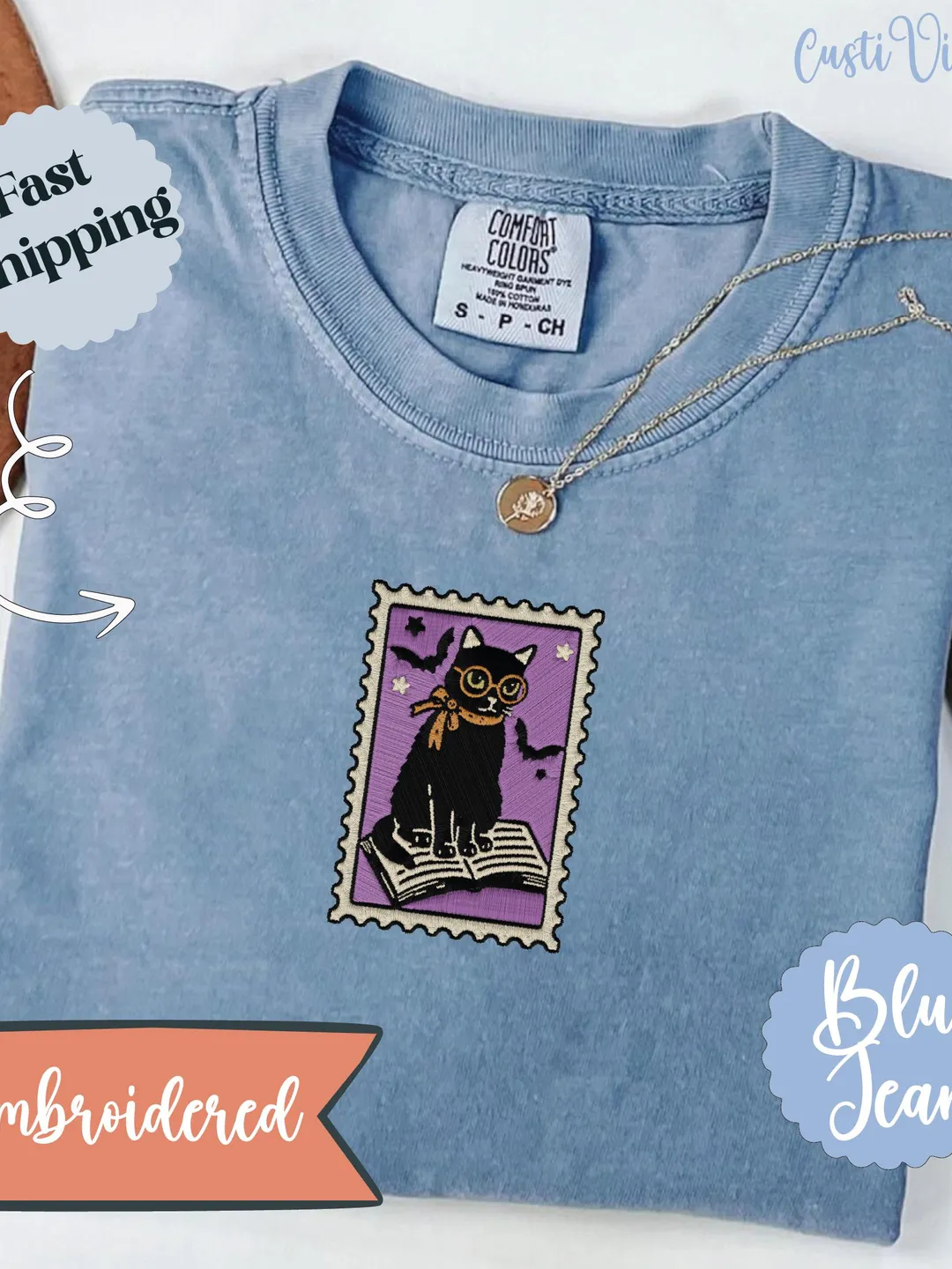 Bookish Black Cat Comfort Colors Tee: Halloween Teacher Shirt