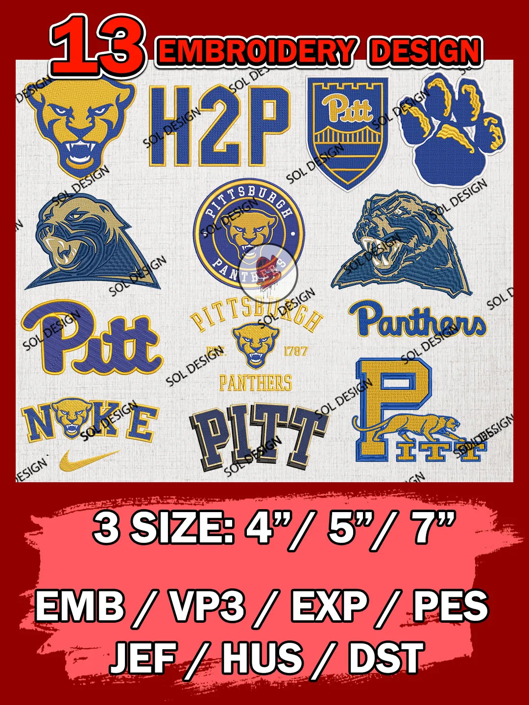 11 NCAA Pittsburgh Panthers Bundle Embroidery Files, NCAA Pittsburgh Panthers Team Bundle Embroidery Designs, NCAA Teams, National College Football Team 3 sizes, NCAA Pittsburgh Machine Embroidery, Digital Download