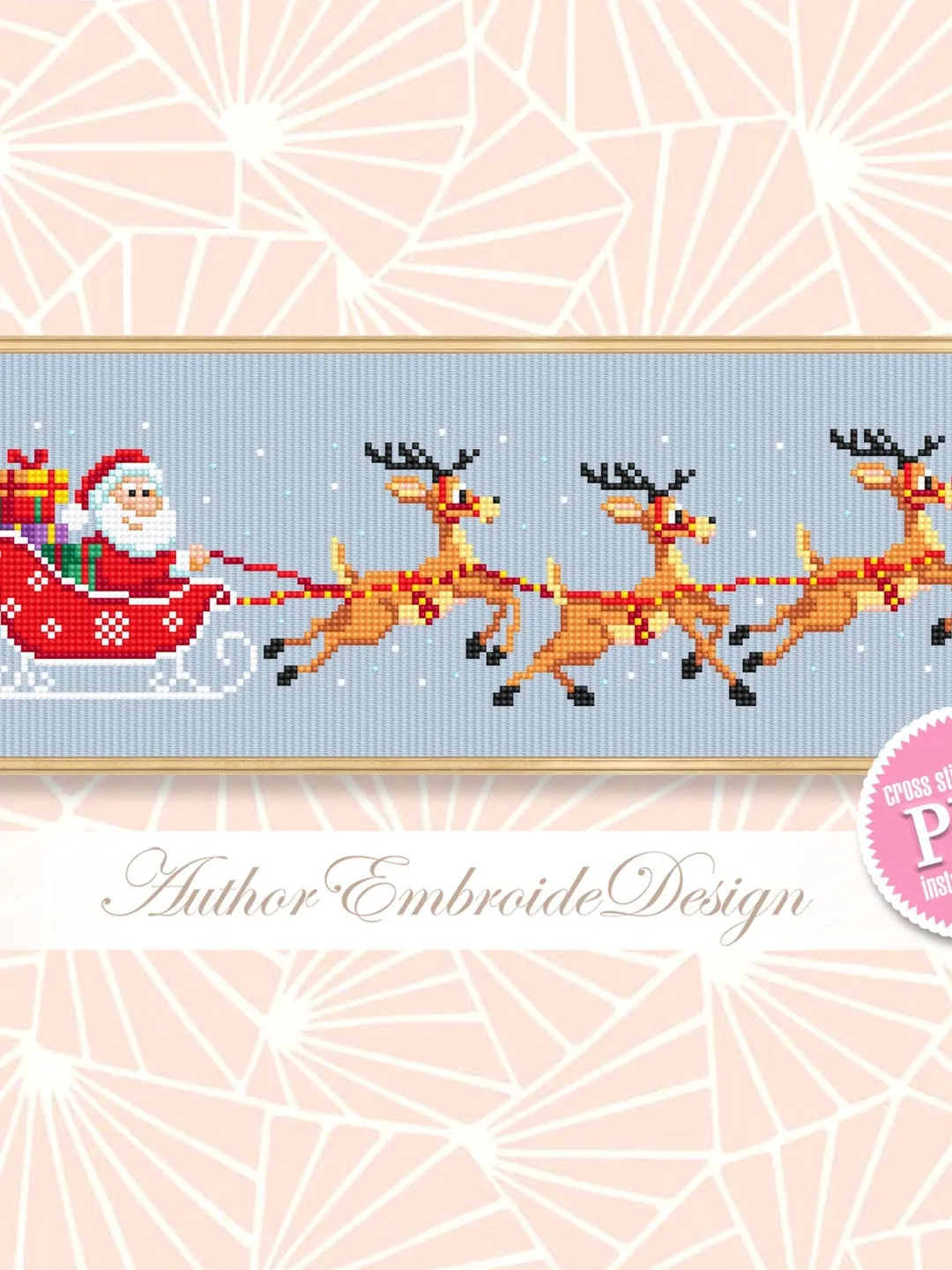 Awesocrafts Christmas Cross Stitch Kit - Santa & Bears Pattern, Stamped Fabric, Supplies Included