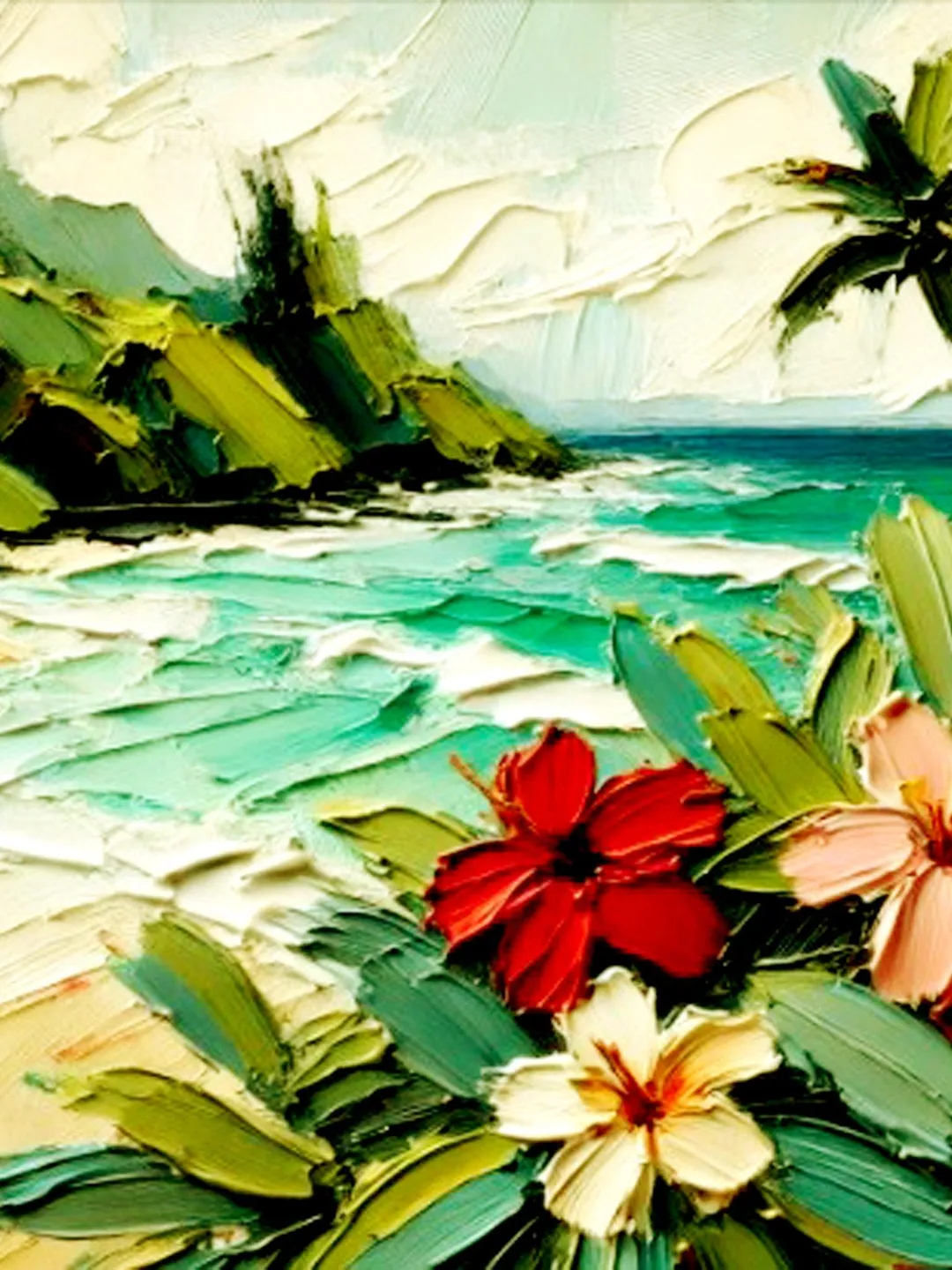 Hawaii Painting Palm Trees Original Art Seascape Impasto Oil Painting ...