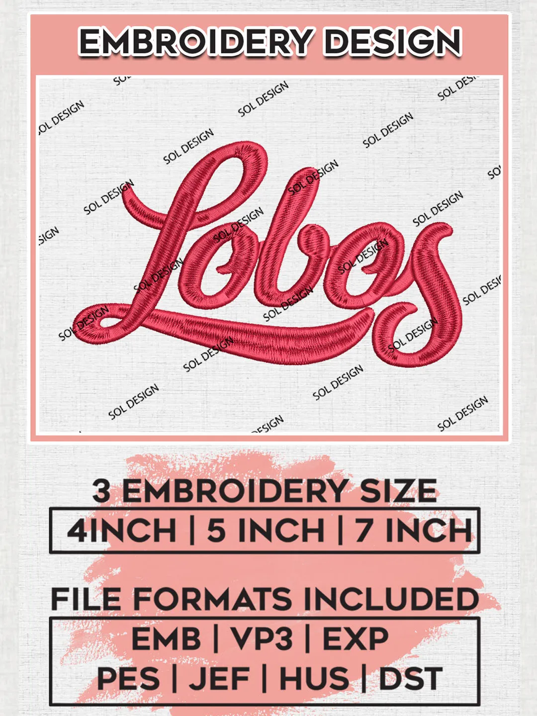 NCAA Lobos Team Wordmark Logo embroidery designs, NCAA New Mexico Lobos Logo Machine embroidery files, NCAA Team Logo embroidery designs, NCAA Game Day Machine embroidery designs, Digital Download