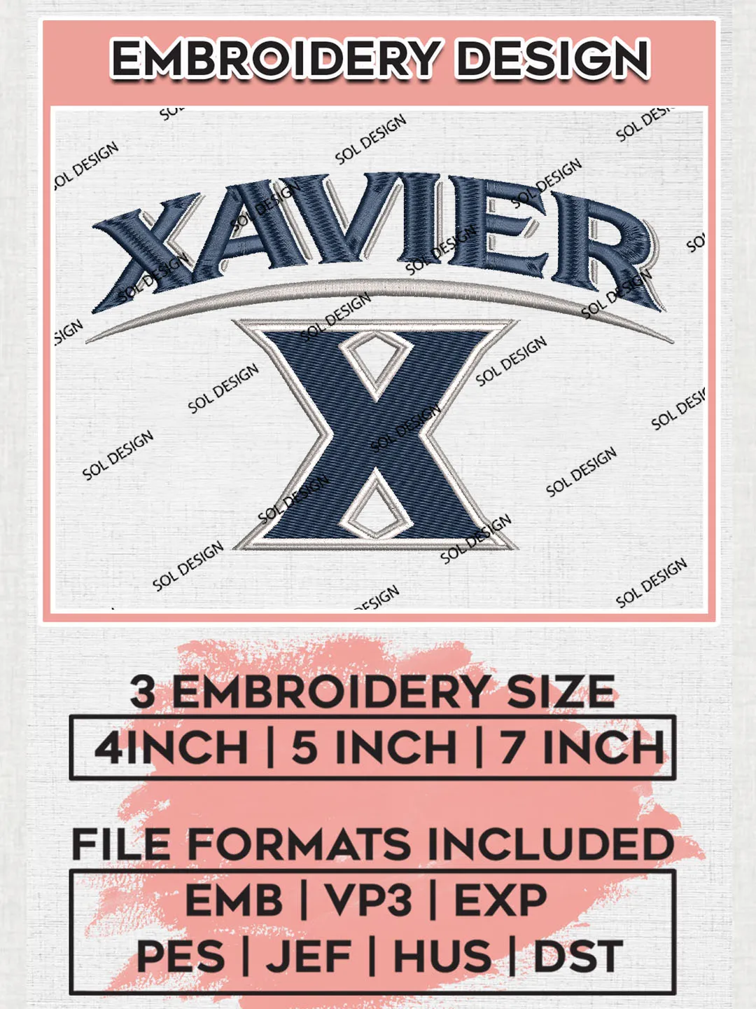 NCAA Xavier College Team Writing Logo Embroidery Design Files, NCAA Xavier Musketeers Machine Embroidery, NCAA Teams, 3 sizes, NCAA Machine embroidery designs, Digital Download