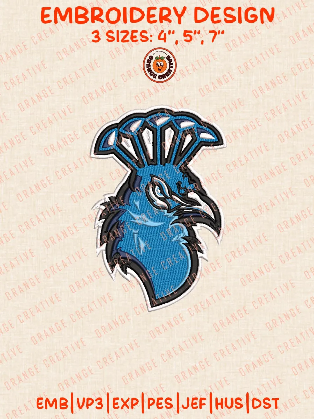 Saint Peters Peacocks Head Mascot Logos Embroidery Design Files, NCAA Logos Embroidery Designs, Machine Embroidery Files, 4 Sizes, Custom Sizes, Instant Download