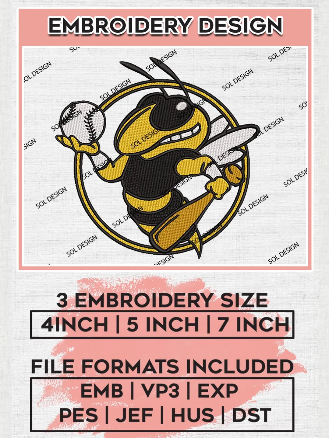 Georgia Tech Yellow Jackets Logo Machine Embroidery Design, NCAA Yellow Jackets Embroidery Design Design files, NCAA Embroidery Designs, NCAA Machine Embroidery Designs, Digital Download