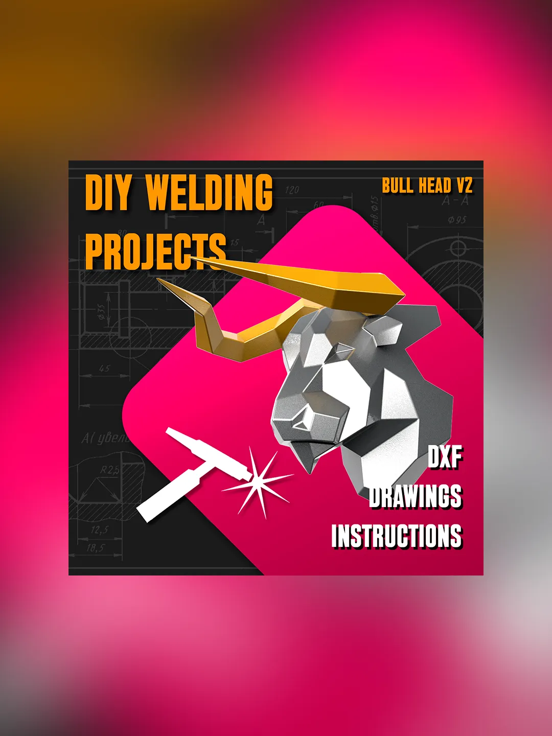Welding Project Plans Drawings Bull Head (v2) (DXF, PDF)