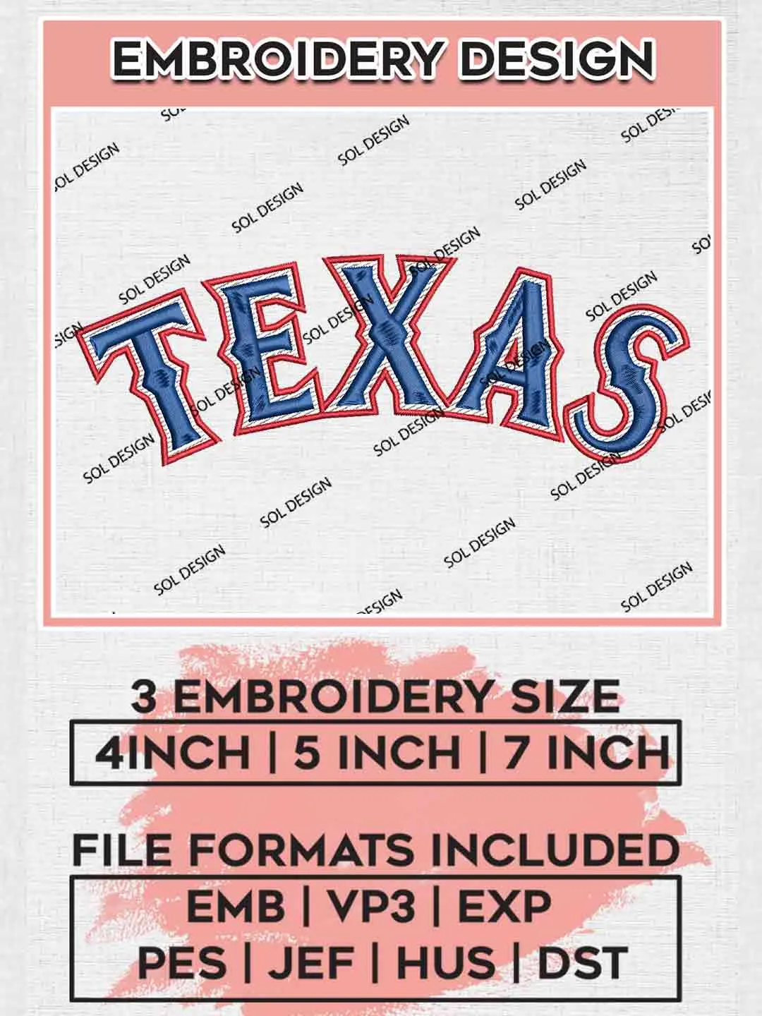 MLB Texas Wordmark Logo Embroidery Files, MLB Texas Rangers Team Embroidery, MLB Teams, 3 sizes, MLB Texas Rangers Baseball Machine embroidery designs, Digital Download