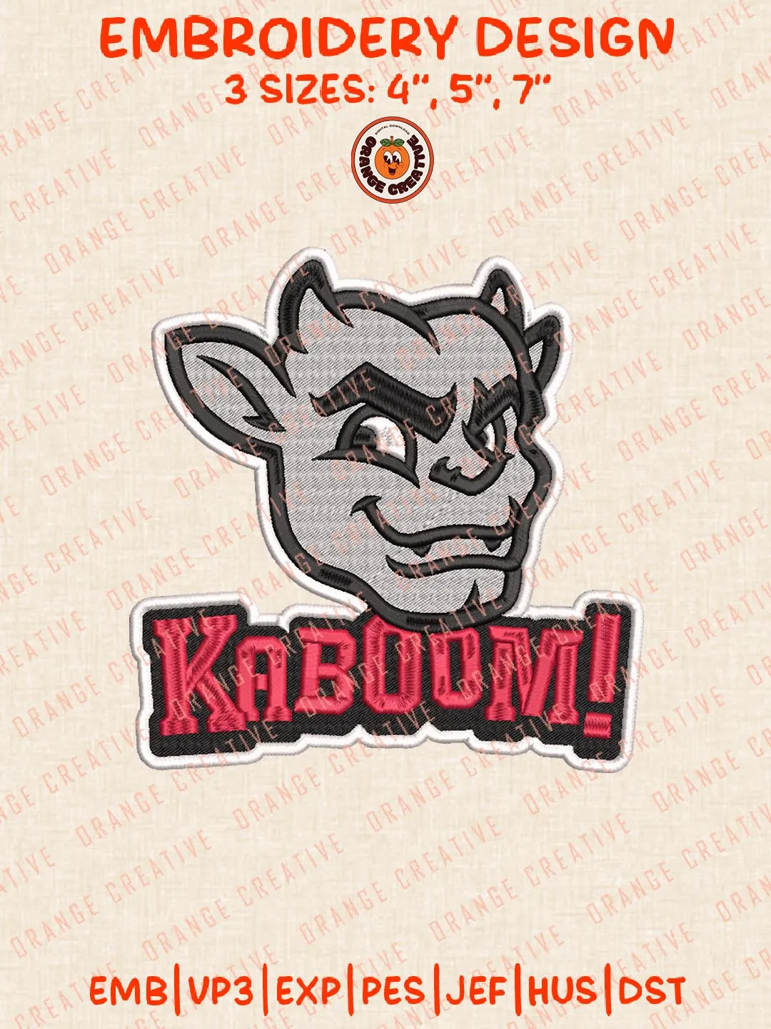 Kaboom Embroidery Design, NCAA Bradley Braves Team Logo Embroidery Design, Machine Embroidery Design File, 4 Sizes, Custom Size, Digital Download