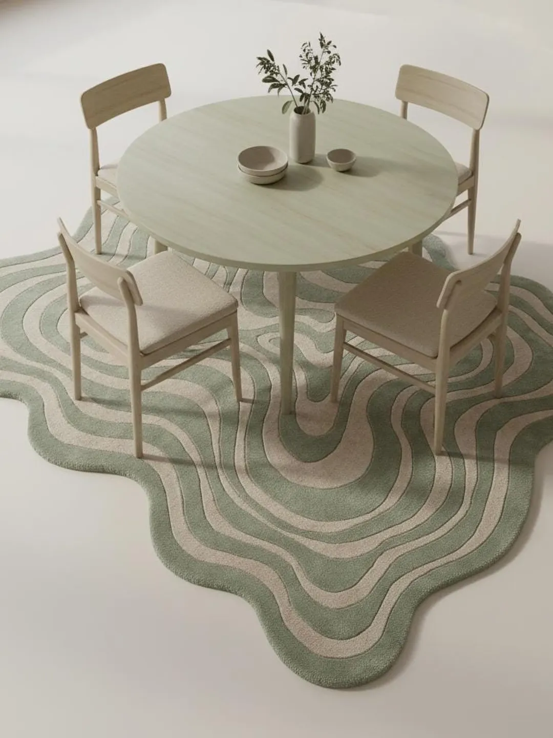 Irregular Squiggly Abstract Sage Green Rug, Modern Wavy Hand Tufted ...