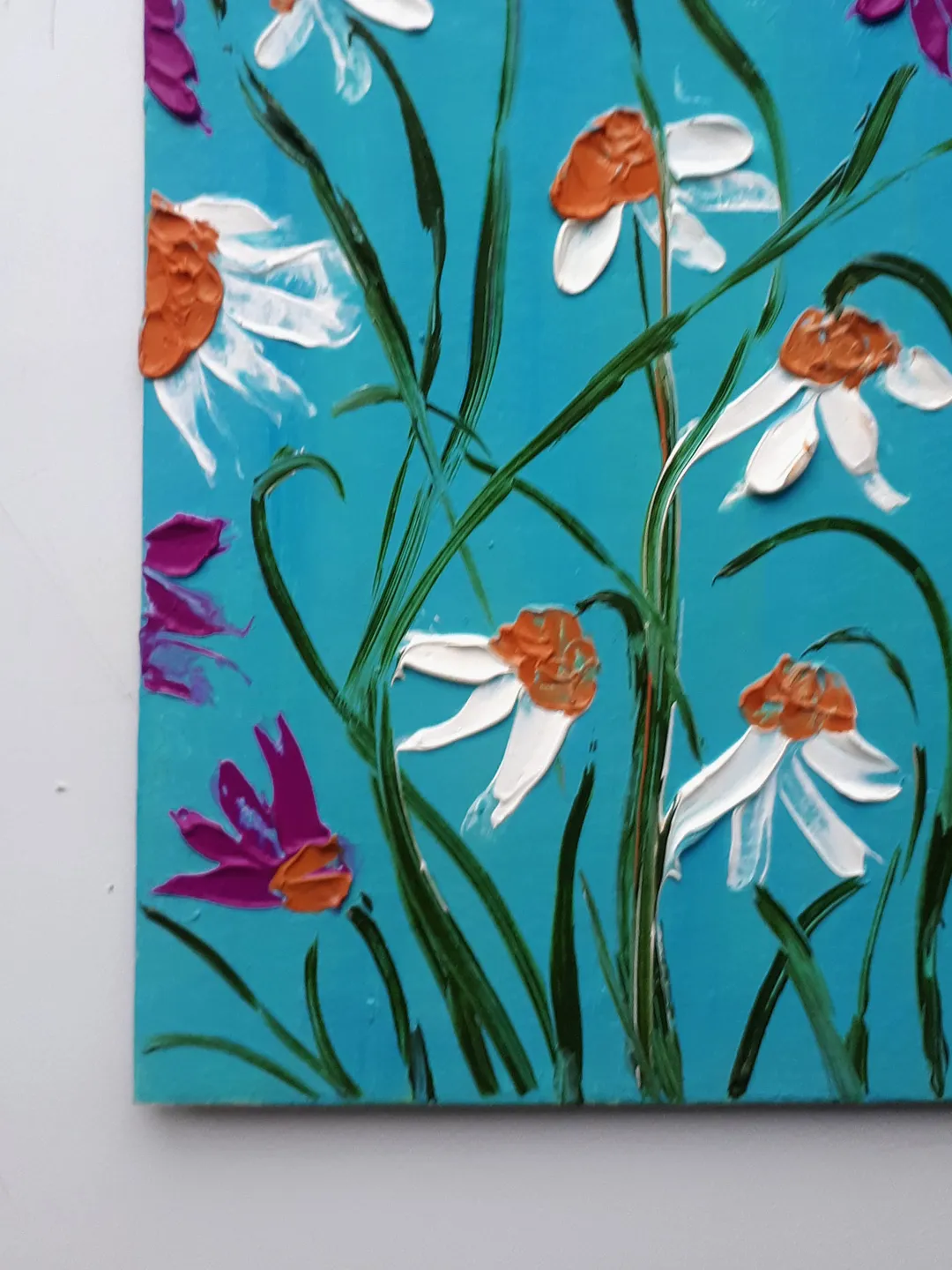Colorful Daisy Wildflowers Canvas Wall Art – 48x24 Inch 3D Textured Landscape Painting-1004990