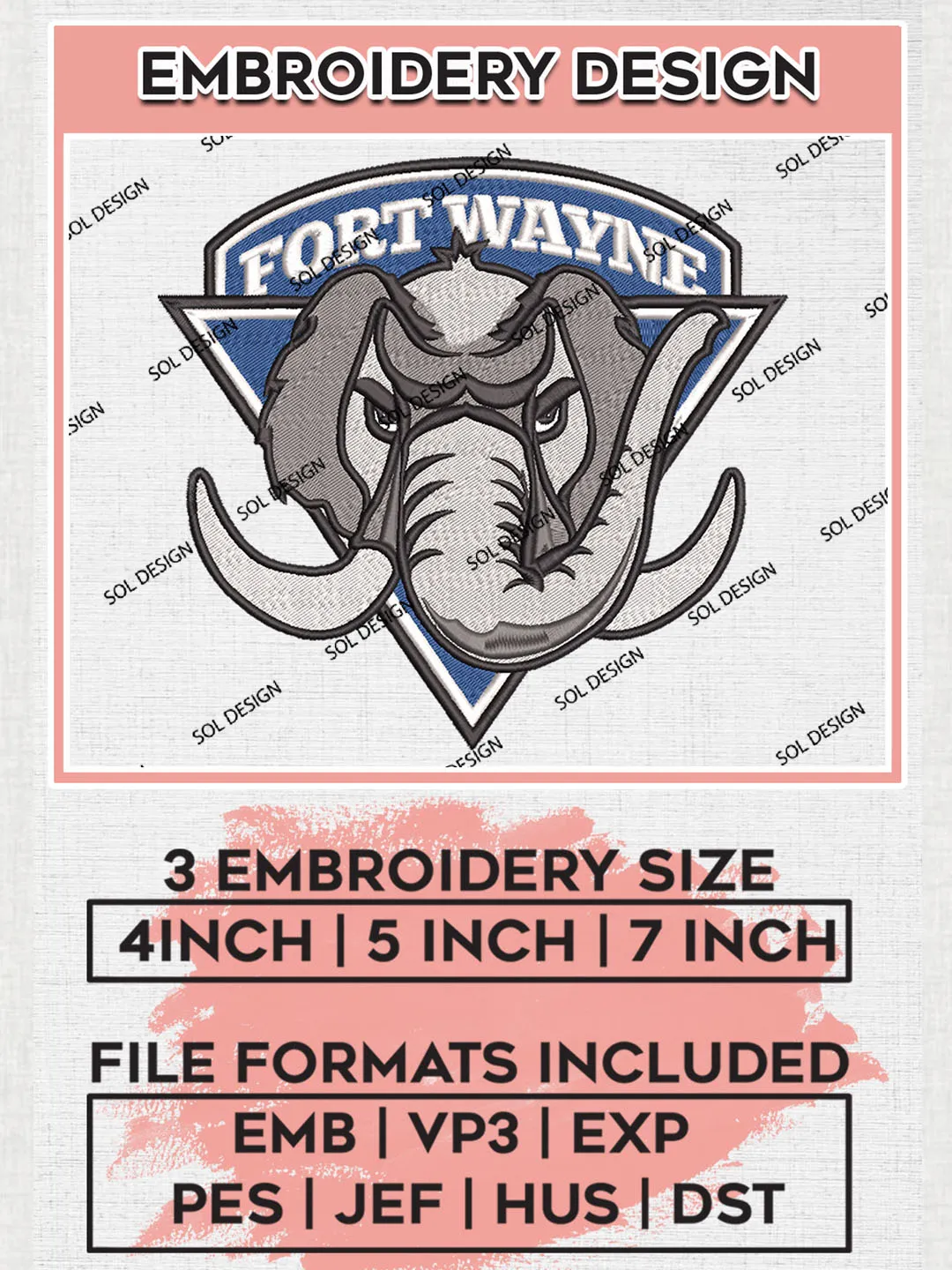 Purdue Fort Wayne Logo embroidery designs, NCAA Purdue Fort Wayne Mastodons Machine embroidery designs, NCAA Logo embroidery designs, NCAA Mastodons Machine embroidery designs, Digital Download