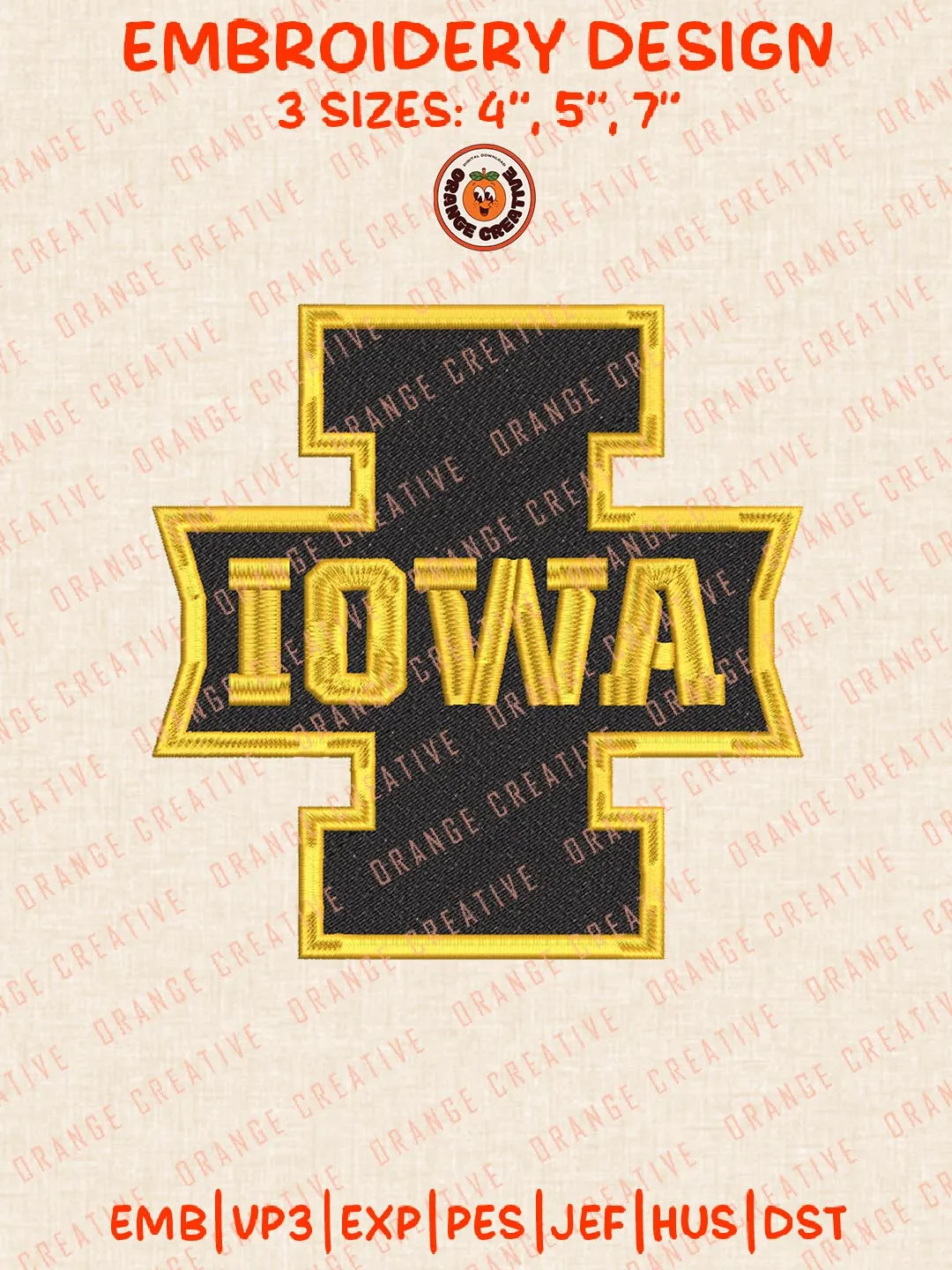 NCAA Iowa Embroidery Design, NCAA Iowa Hawkeyes Team Logo Embroidery Design, Machine Embroidery Design File, 4 Sizes, Digital Download
