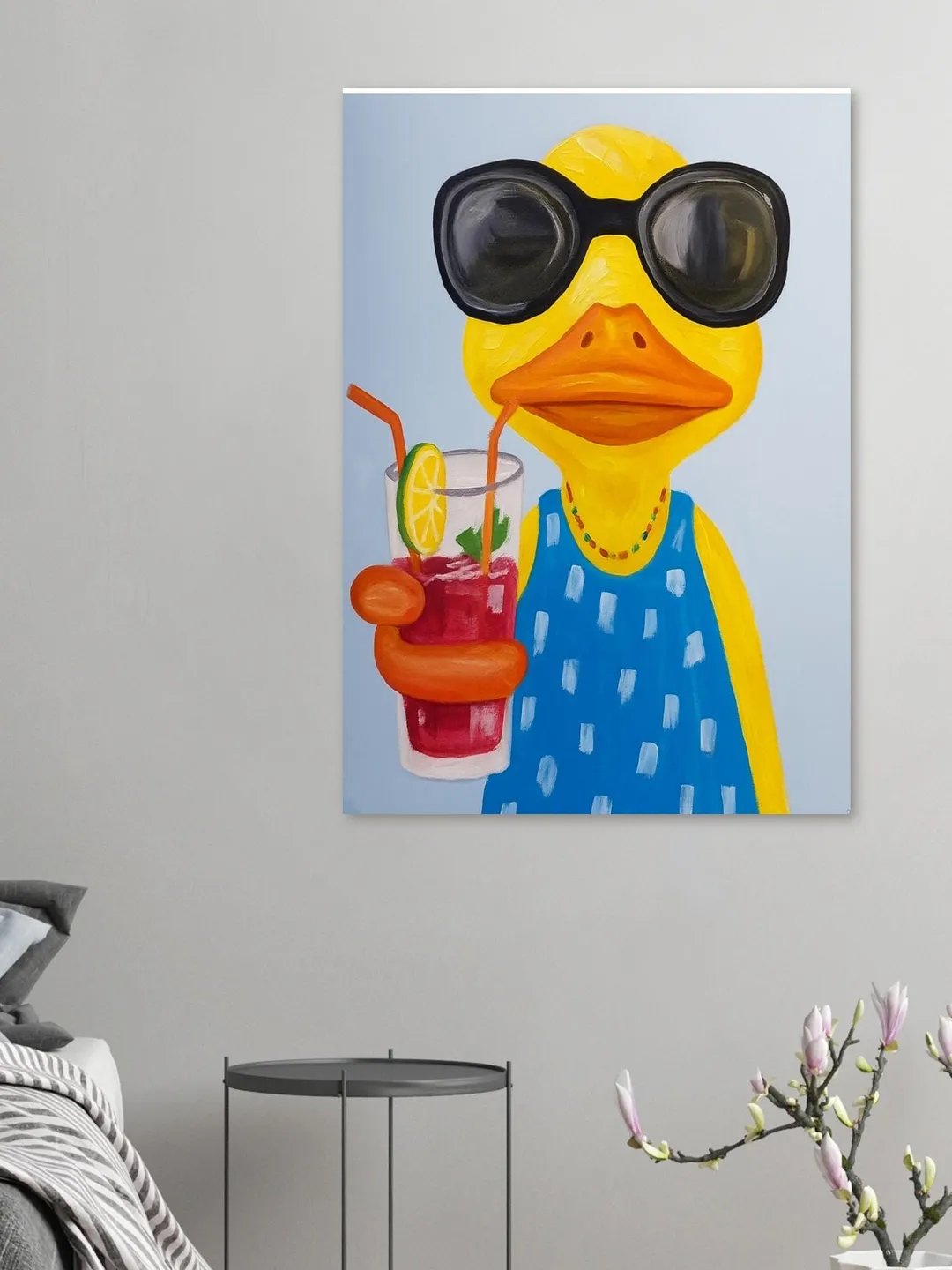 Funny Duck Summer Art Print: Quirky Animal with Sunglasses