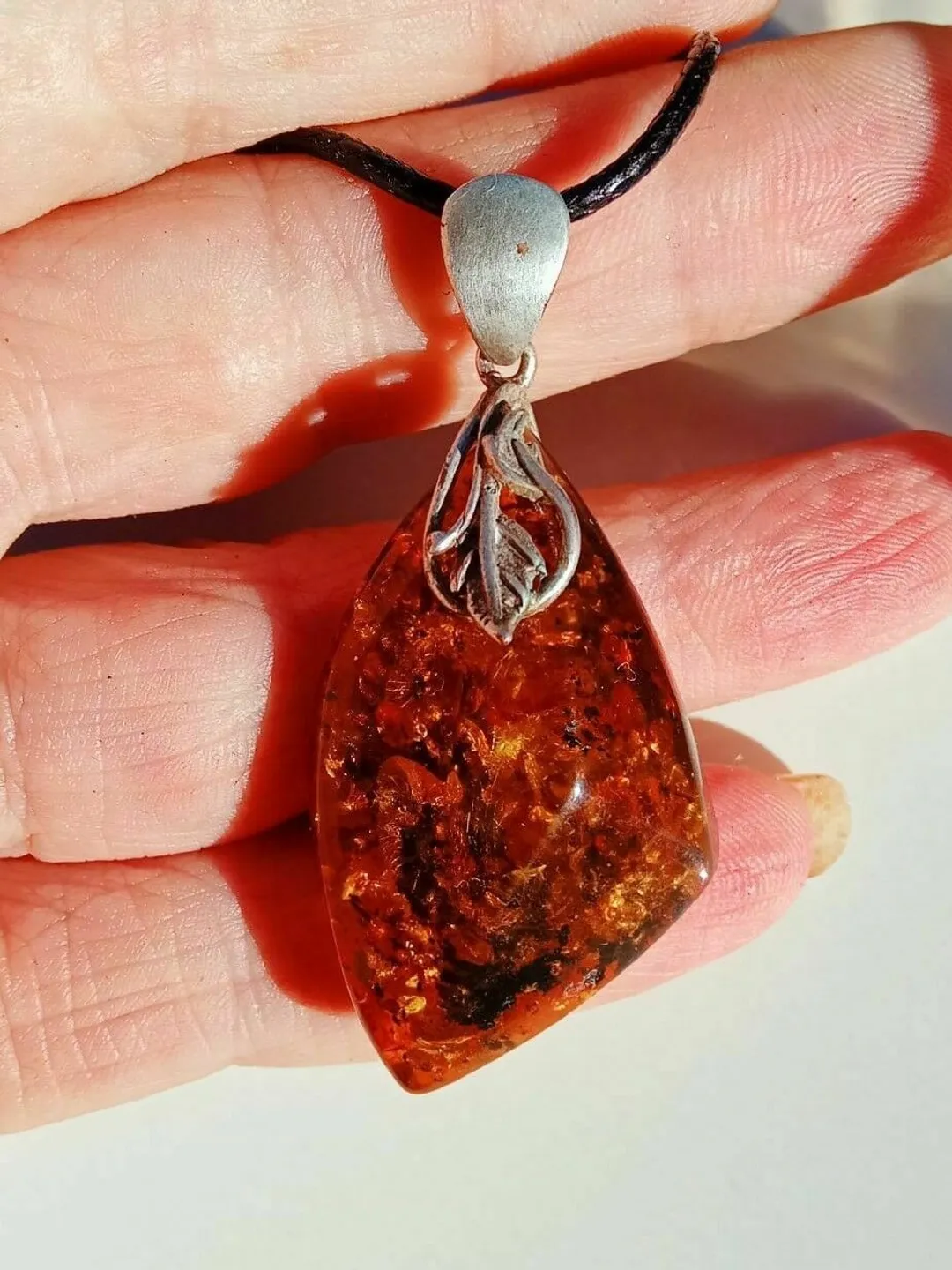 Baltic Amber Stone Pendant Necklace Gift for Him and Her Protection Amulet Natural Stone Energy Jewelry Men Women Brown with Green Healing Stone Pendant with Cord