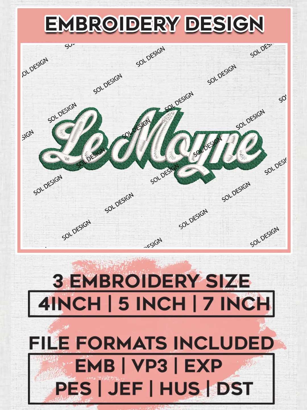 Le Moyne Team Word Logo Embroidery Design Files, NCAA Le Moyne Dolphins Machine Embroidery, NCAA Teams, 3 sizes, NCAA Machine embroidery designs, Digital Download
