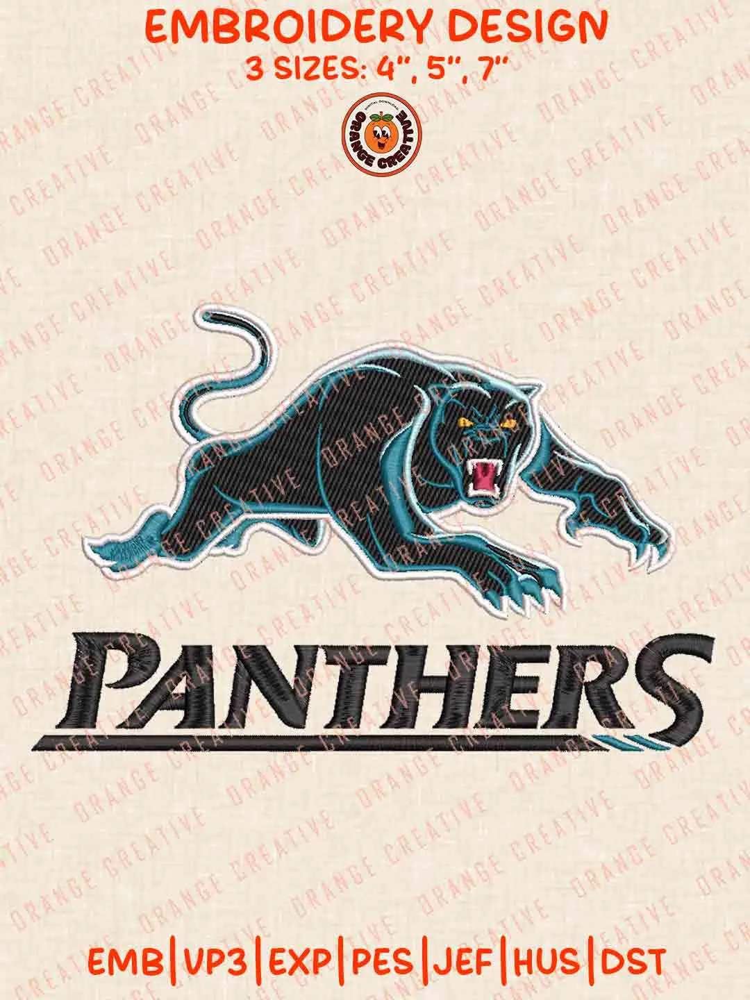 NRL Panthers Logos Embroidery Design, NRL Penrith Panthers Team Machine Embroidery Digitized Pes File, 4 Sizes, Custom Size, Instant Download