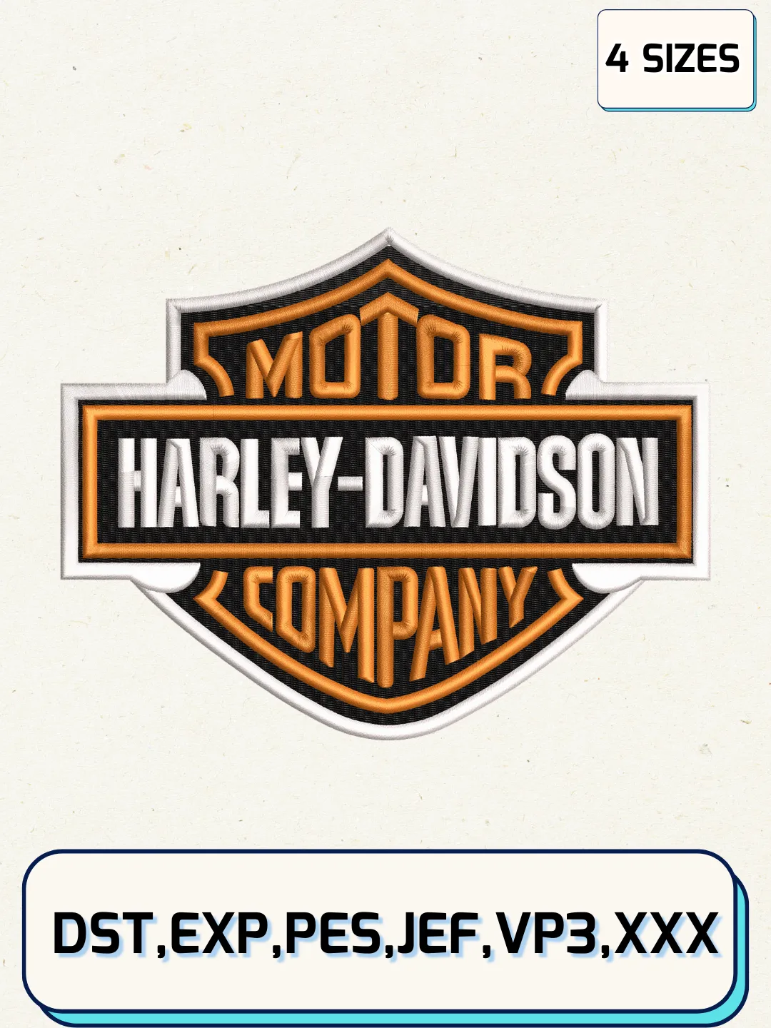 Harley-Davidson Logo Embroidery Design, Transport Embroidery File, Machine Embroidery Files, 4 Sizes, Digital Download