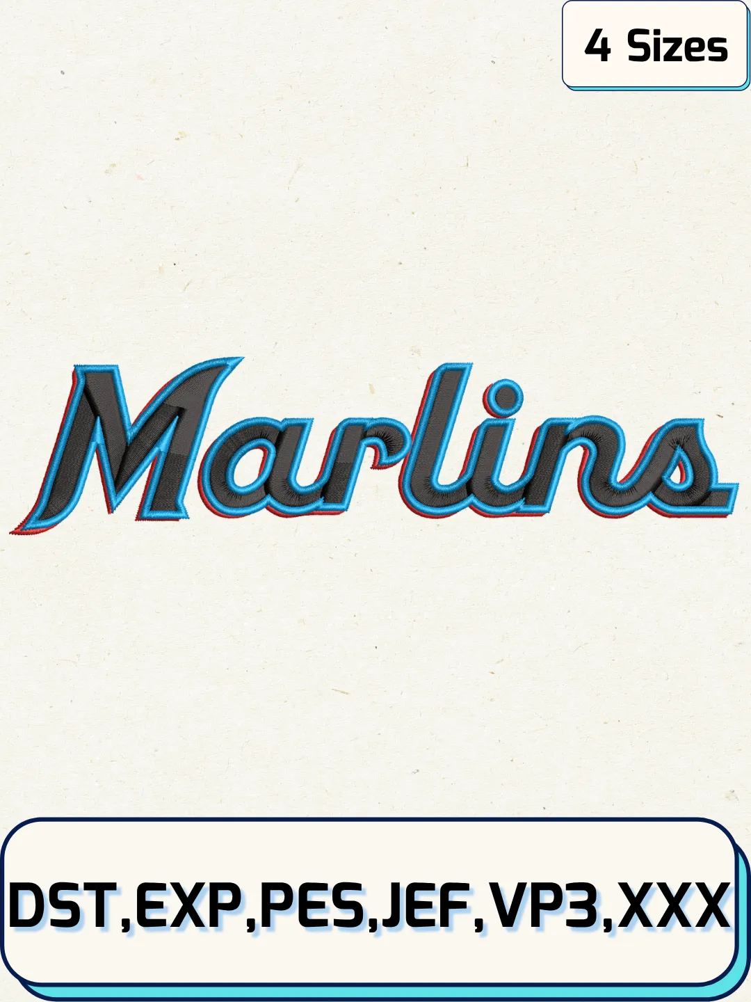 Marlins Baseball Embroidery Design – Machine Embroidery File- 4 Sizes