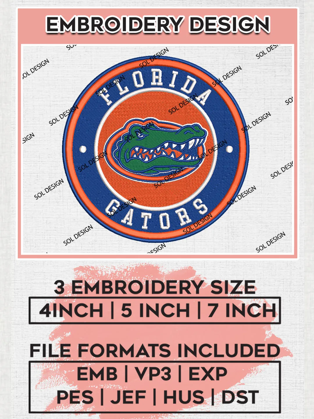 NCAA Florida Gators Round Logo Embroidery, NCAA Florida Gators Logo Embroidery files, NCAA Teams, Machine embroidery designs, Digital Download