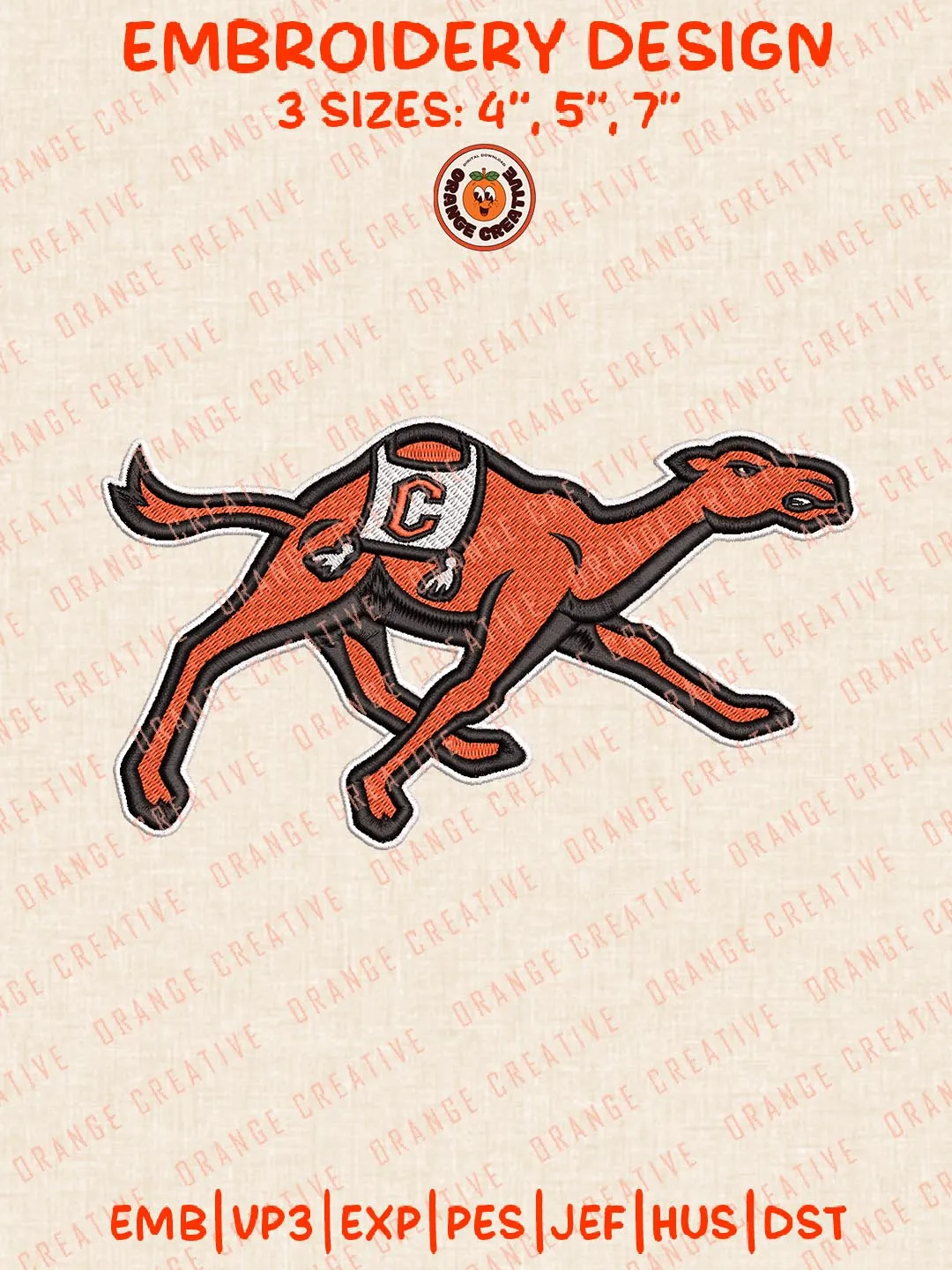 Campbell Fighting Camels Mascot Logos Embroidery Design Files, NCAA Logos Embroidery Designs, Machine Embroidery Files, 4 Sizes, Custom Sizes, Instant Download