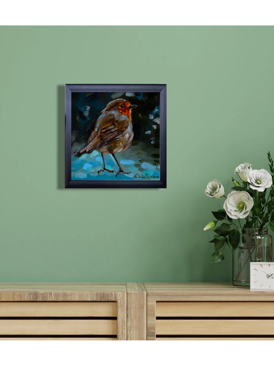 Bird painting Robin Original Art Animal Artwork fine art square oil painting robin painting robin artwork robin wall art