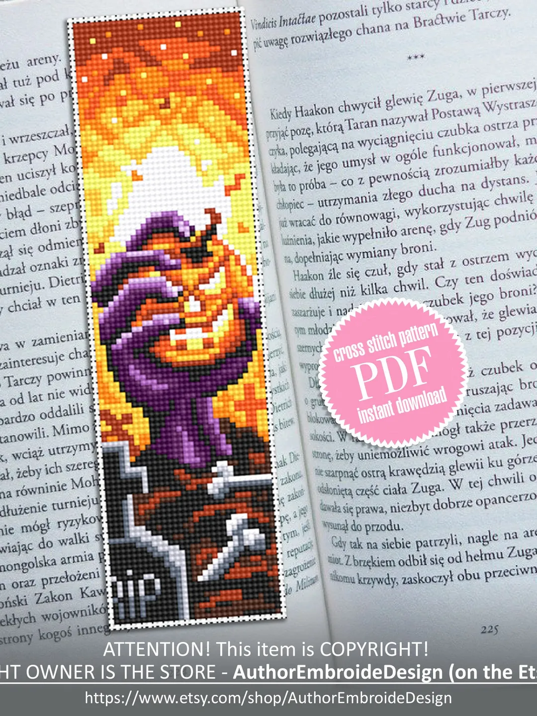 Halloween bookmark cross stitch pattern download PDF Modern Handmade bookmark pattern digital Horror beginner stitch Spooky bookmark #B75