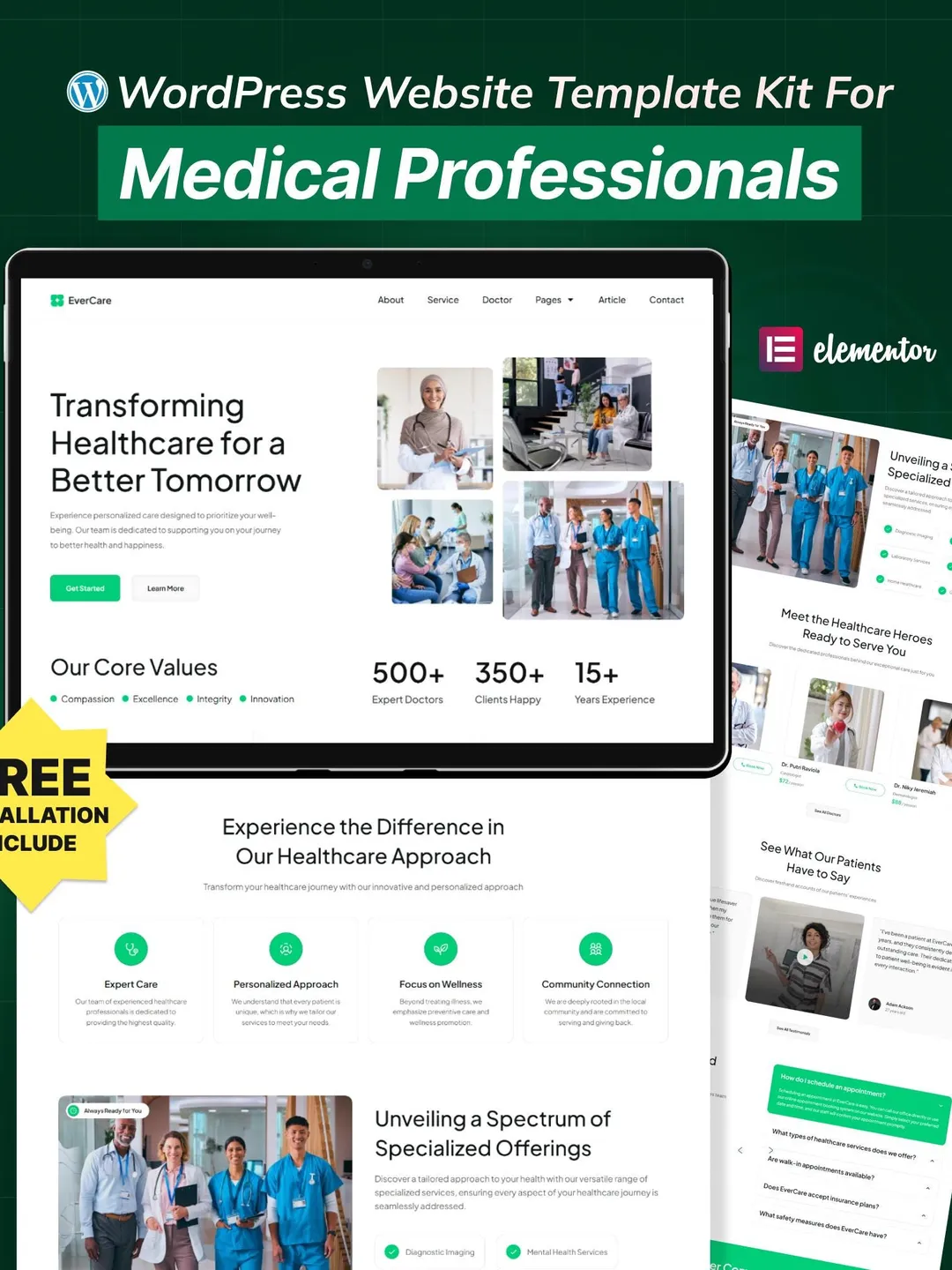 Medical Professionals WordPress Elementor Template Kit | Healthcare Clinic & Hospital Website Template