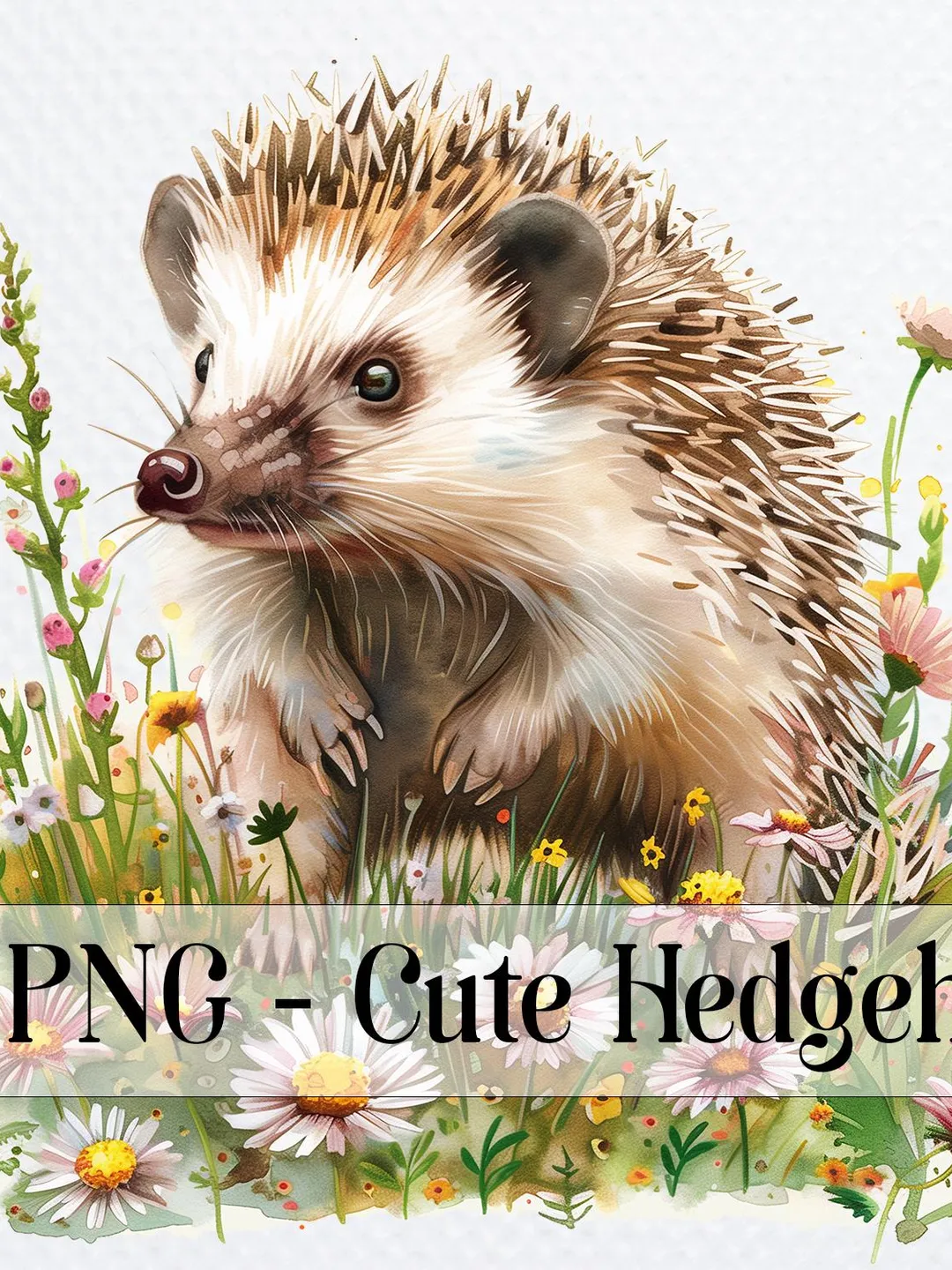 10 Cute Hedgehog PNG bundle, Printable Watercolor Floral Hedgehog Clipart for sublimation, Hedgehog in Grass png, Paper craft, junk journals
