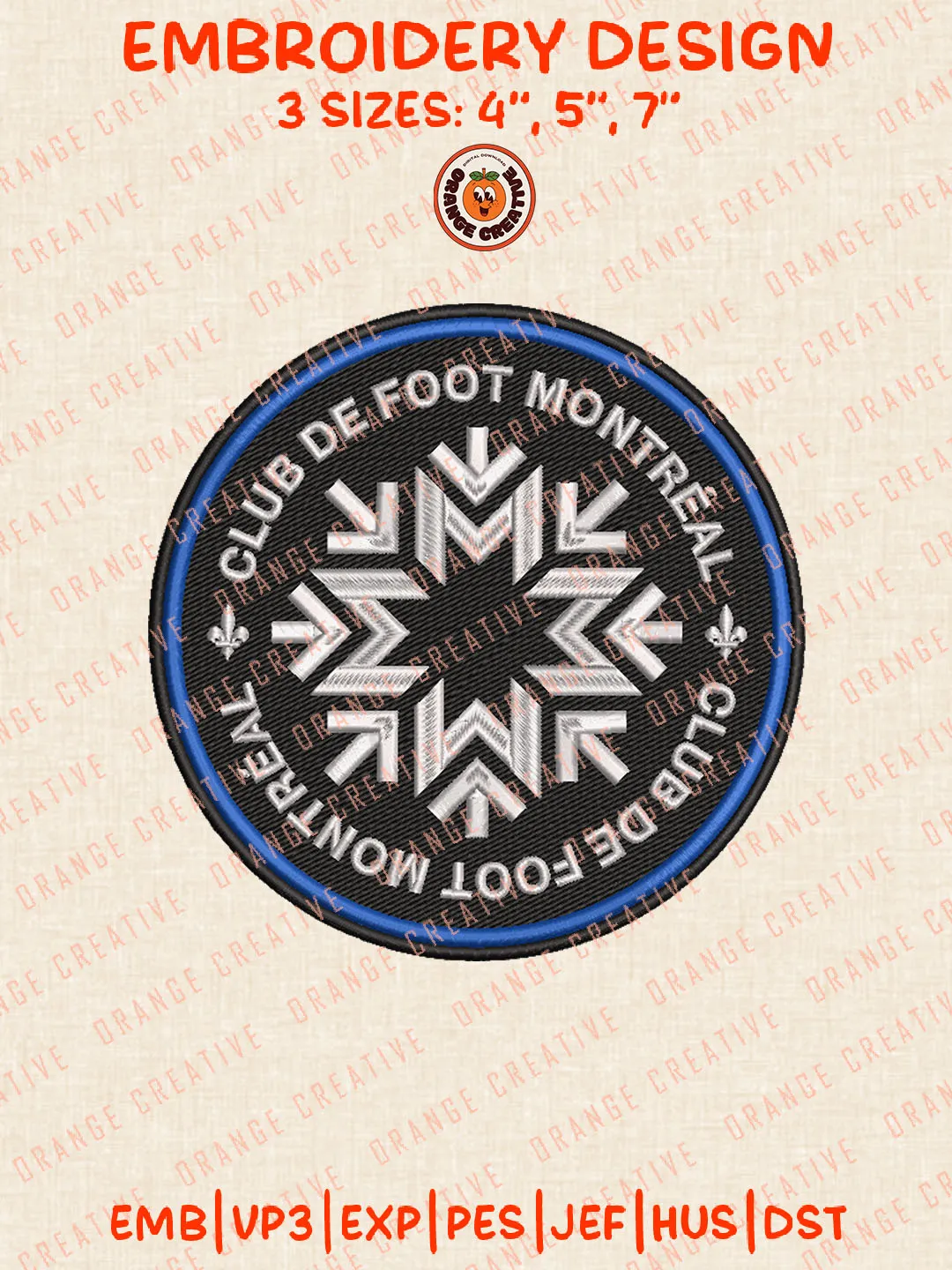 MLS CF Montréal Round Logo Embroidery Files, CF Montréal Embroidery Designs, League Soccer Machine Embroidery Files, MLS CF Montréal Logo Machine Embroidery, 3 sizes, Digital Download