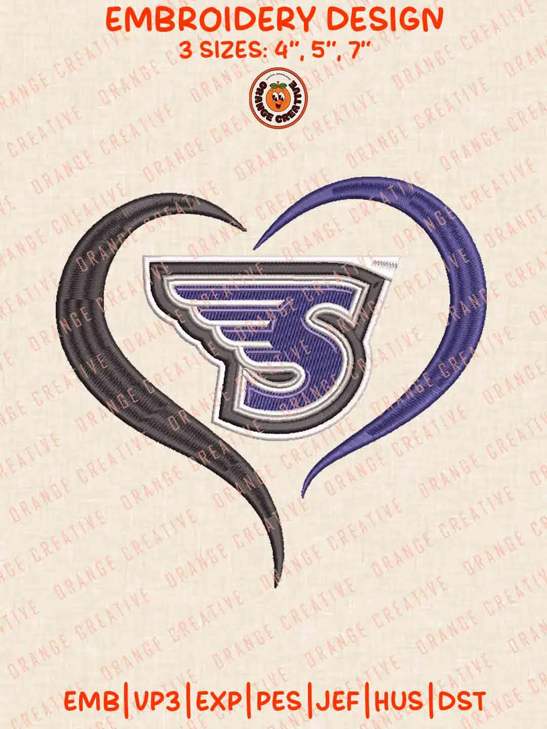 Stonehill Skyhawk Heart Logo Embroidery Design, College Machine Embroidery Digitized Pes File, Football Designs, 3 Sizes, Custom Size, Instant Download