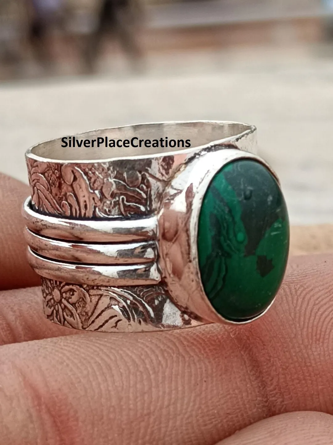 Birthday Gift Ring, Malachite Gemstone Ring, Spinner Band Ring, Western Jewelry, 925 Sterling Silver Jewelry, Anniversary Ring, Awesome Ring